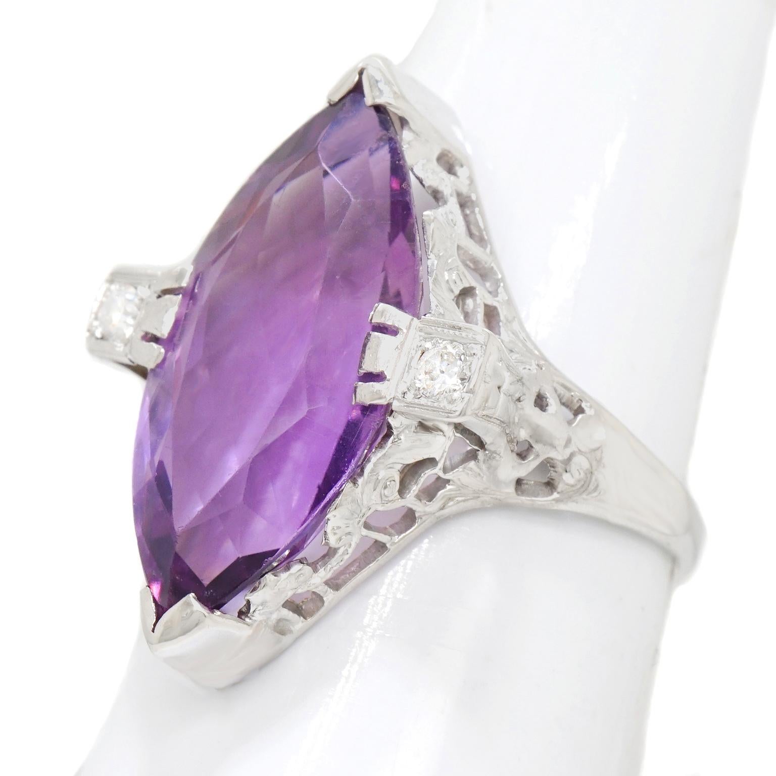 Art Deco Amethyst White Gold Ring 3