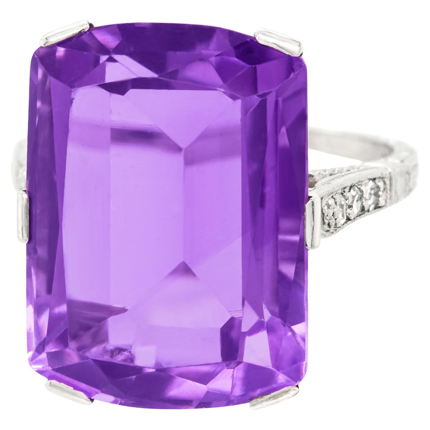 Art Deco Amethyst White Gold Ring For Sale