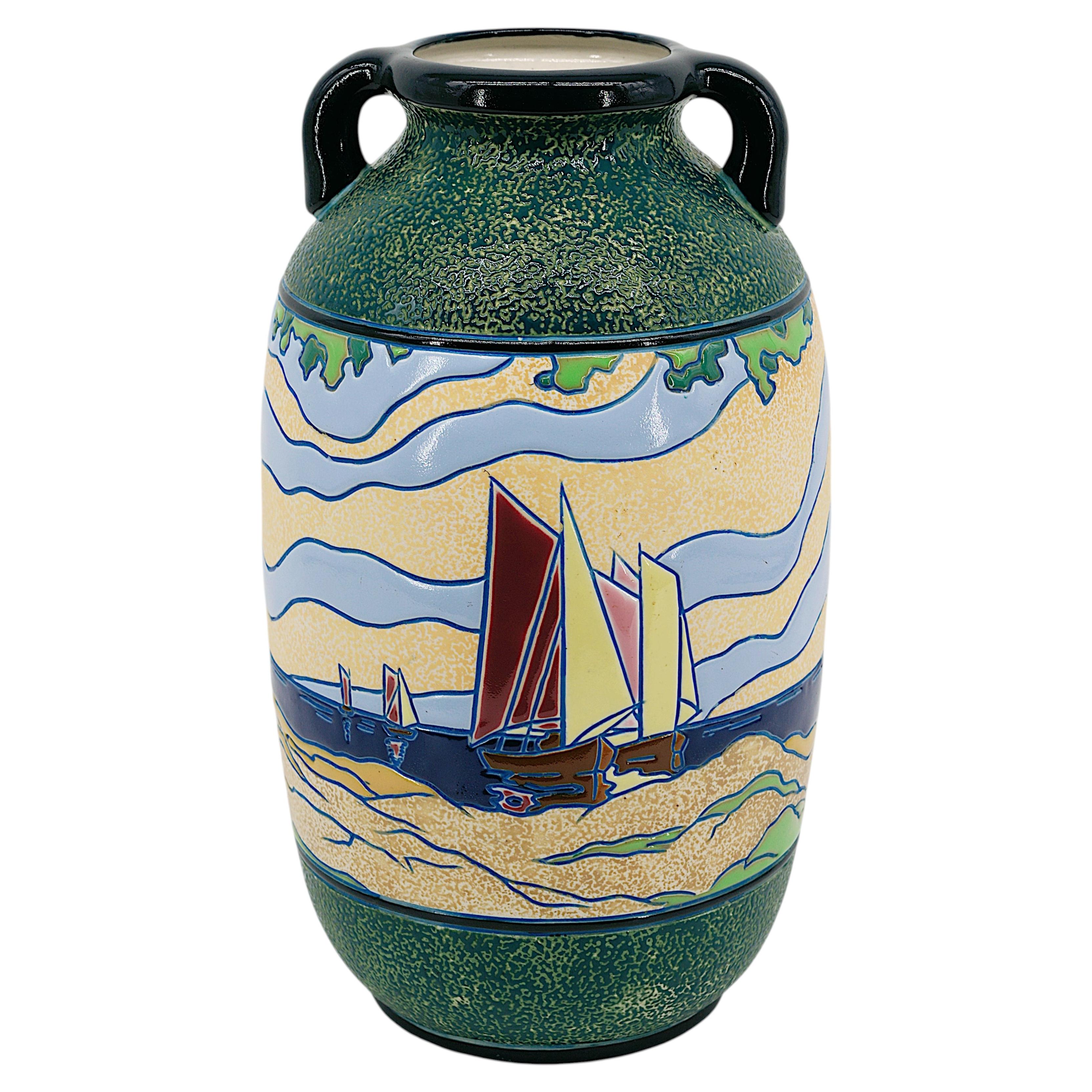 Art Deco Amphora Stoneware Vase, Czech Republic, 1920s, 35cm