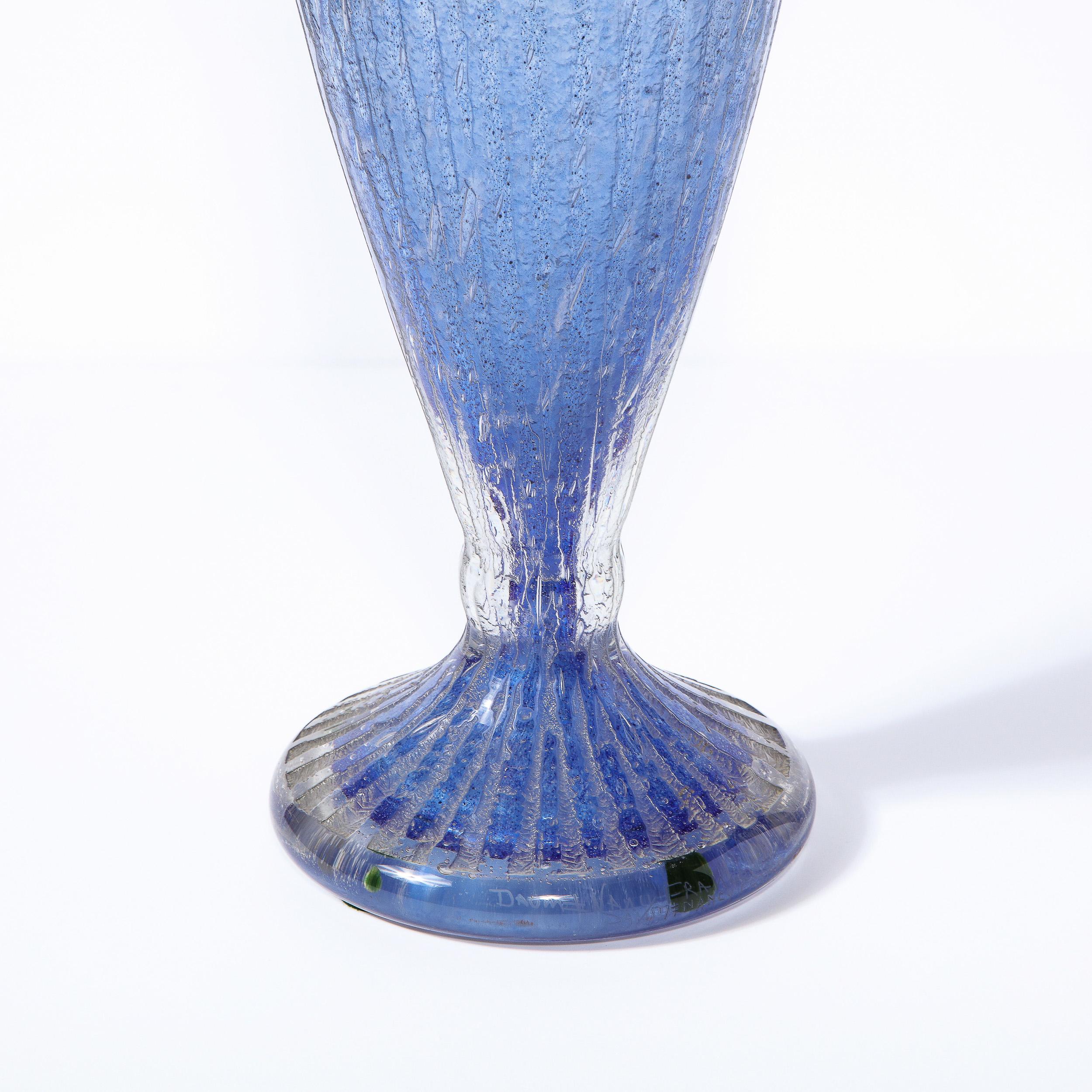 Art Glass Art Deco Amphora Vase in Handblown Lilac & Channeled Clear Glass Signed Daum