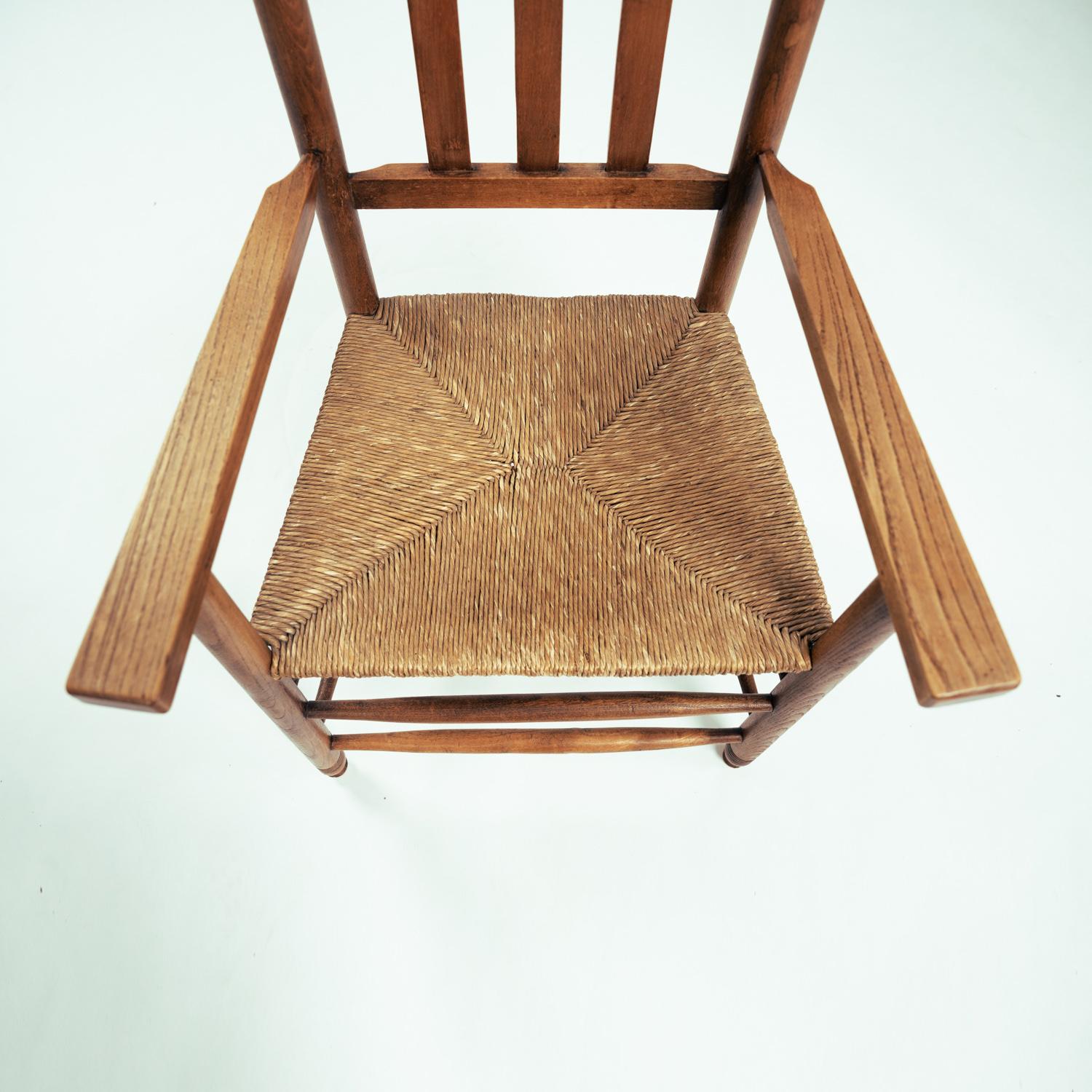Art Deco Amsterdam School armchair in oak with straw seat, The netherlands, 1930 For Sale 9