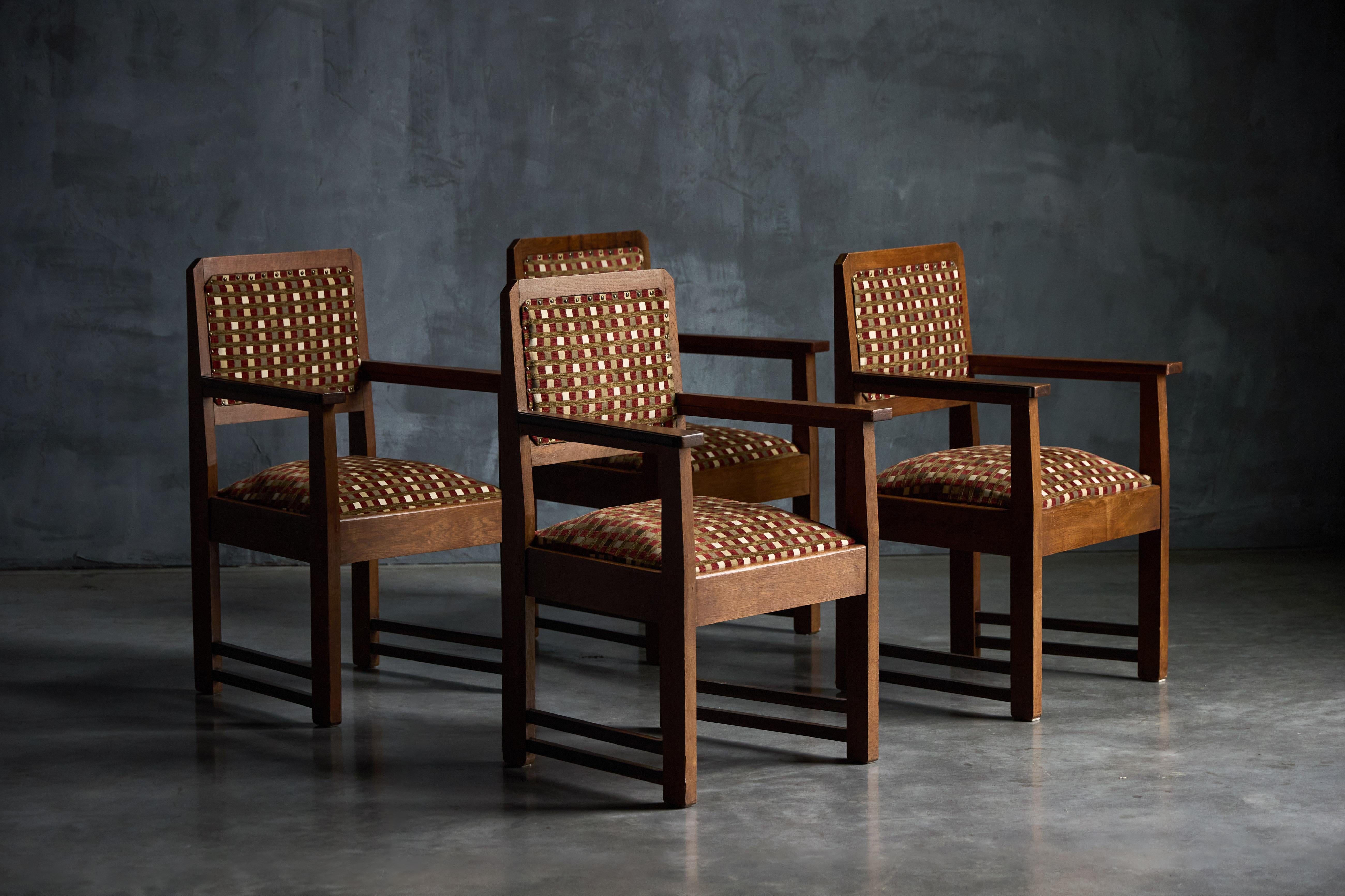 Modern Art Deco Amsterdam School Armchairs in Original Upholstery, Netherlands, 1940s For Sale