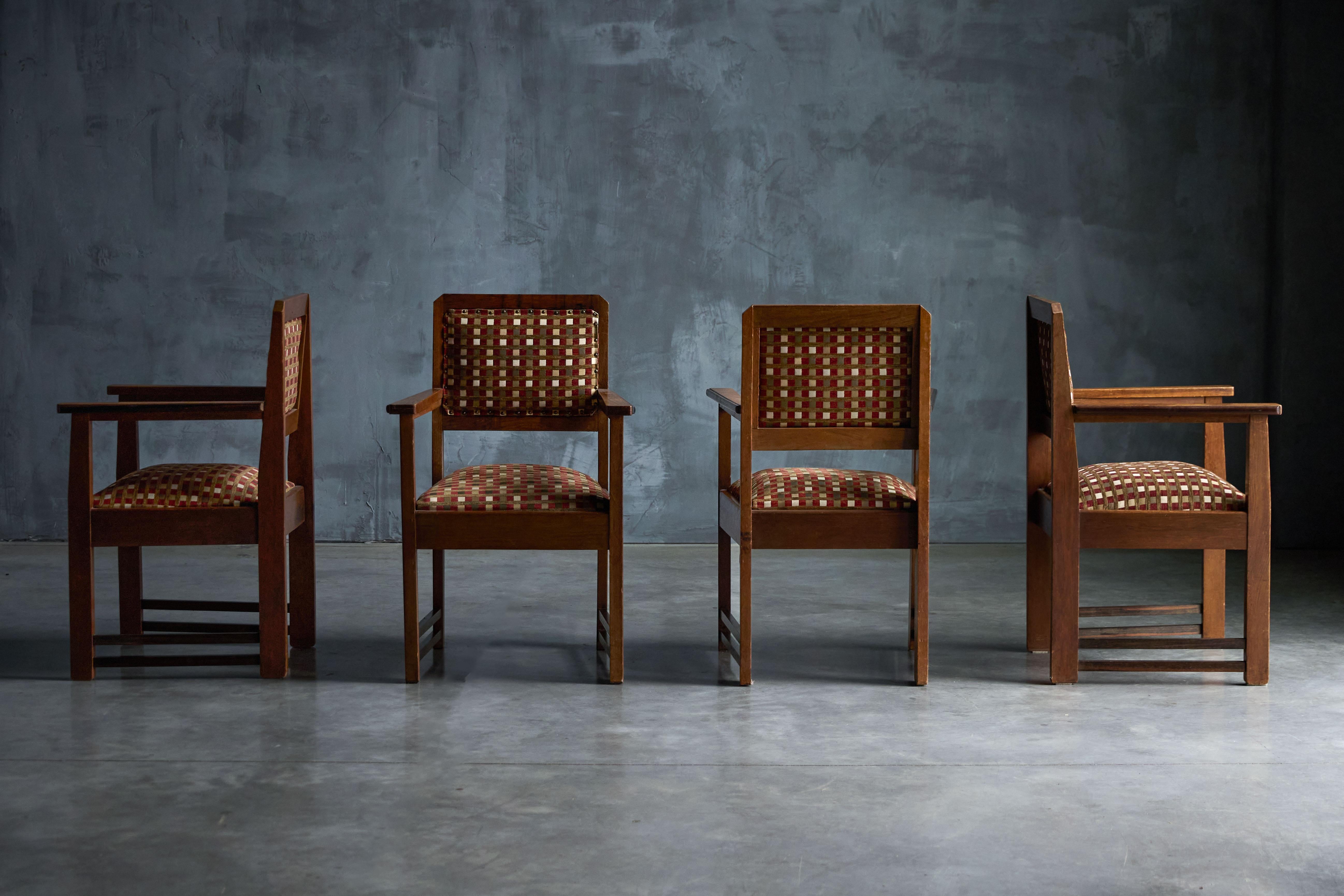 Dutch Art Deco Amsterdam School Armchairs in Original Upholstery, Netherlands, 1940s For Sale