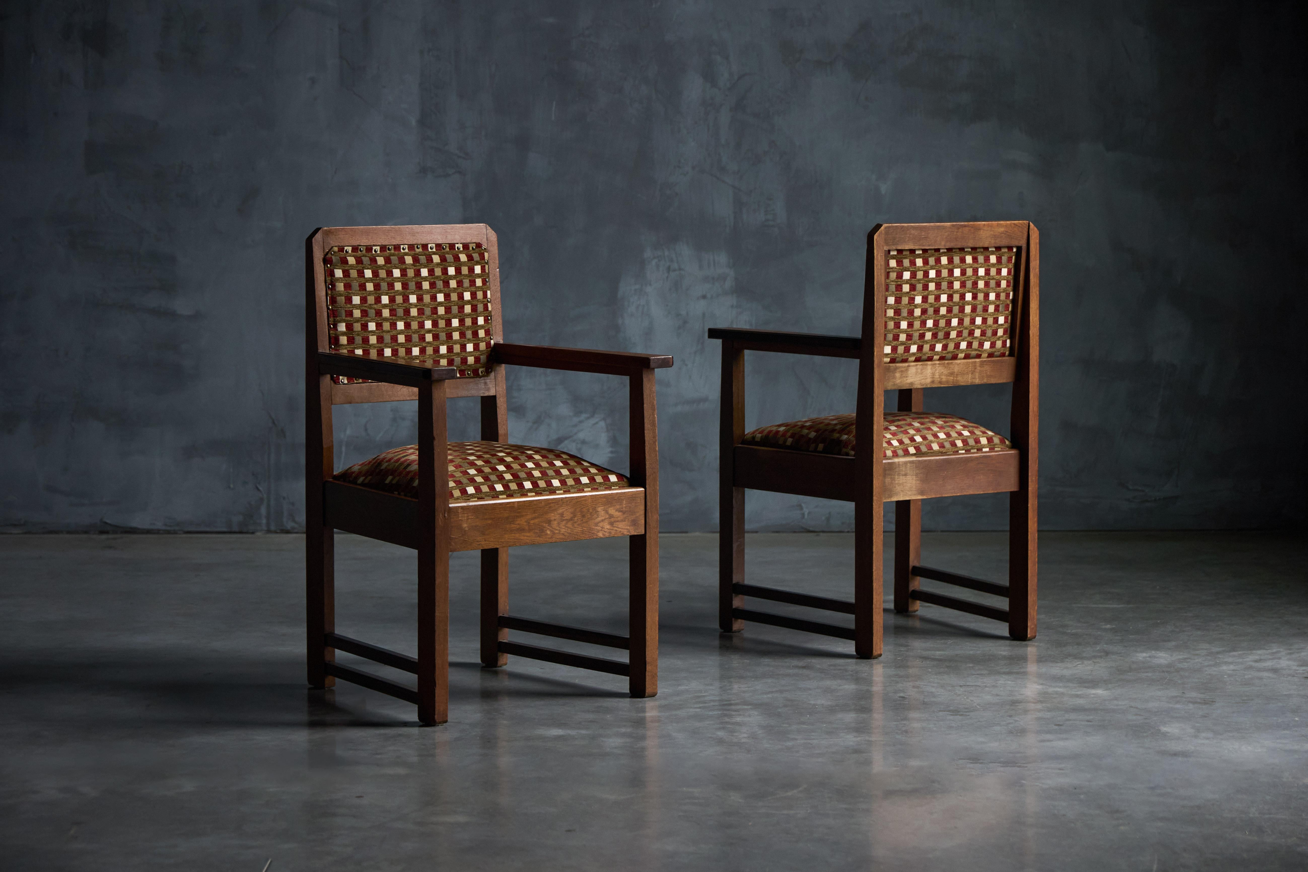 Art Deco Amsterdam School Armchairs in Original Upholstery, Netherlands, 1940s In Excellent Condition For Sale In Antwerp, BE