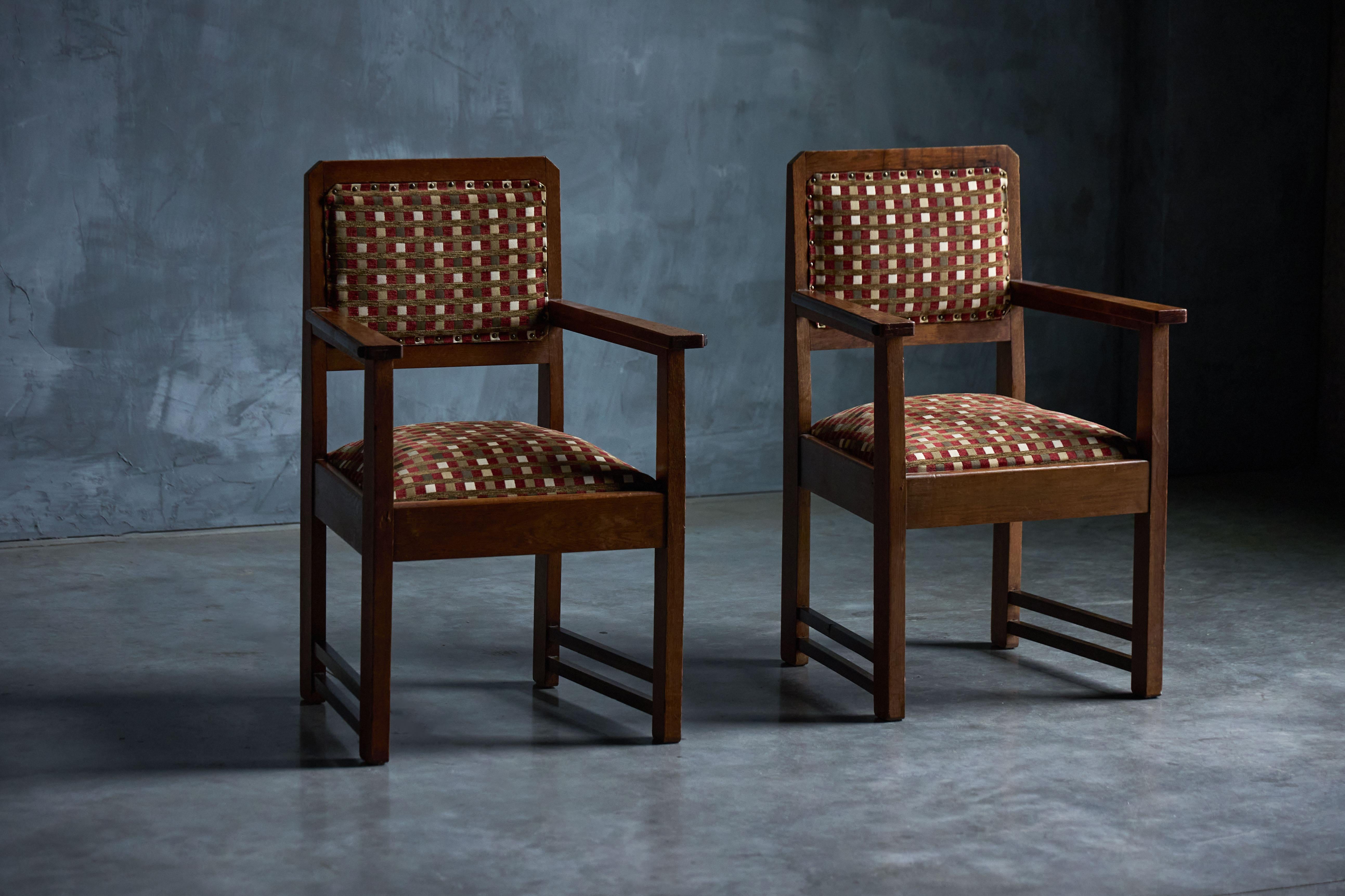 Mid-20th Century Art Deco Amsterdam School Armchairs in Original Upholstery, Netherlands, 1940s For Sale