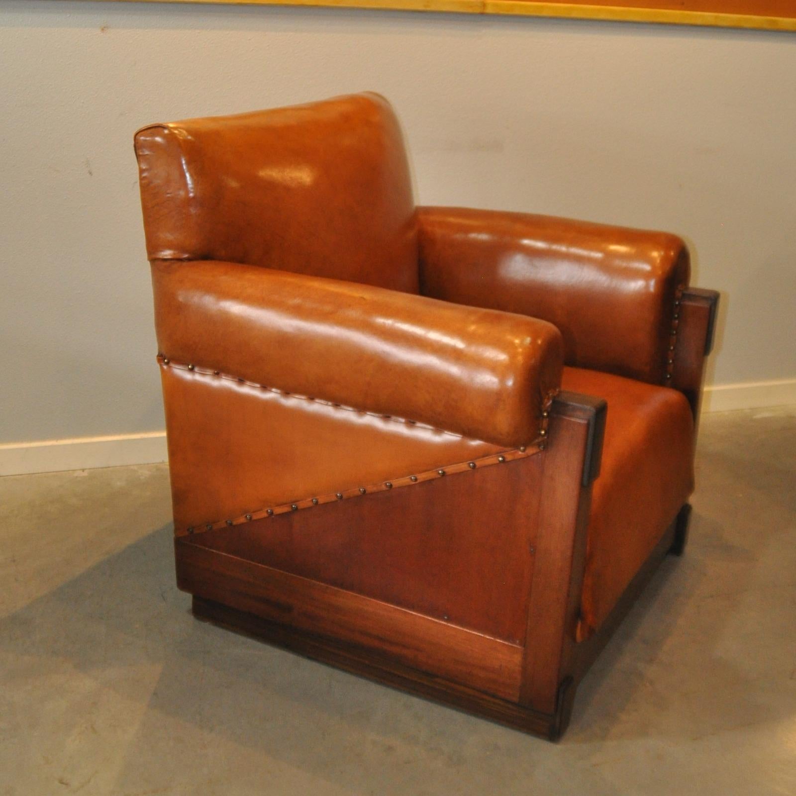 Art Deco, Amsterdam School Armchairs in Sheep Leather, 1920-1930s In Excellent Condition In Hellouw, NL
