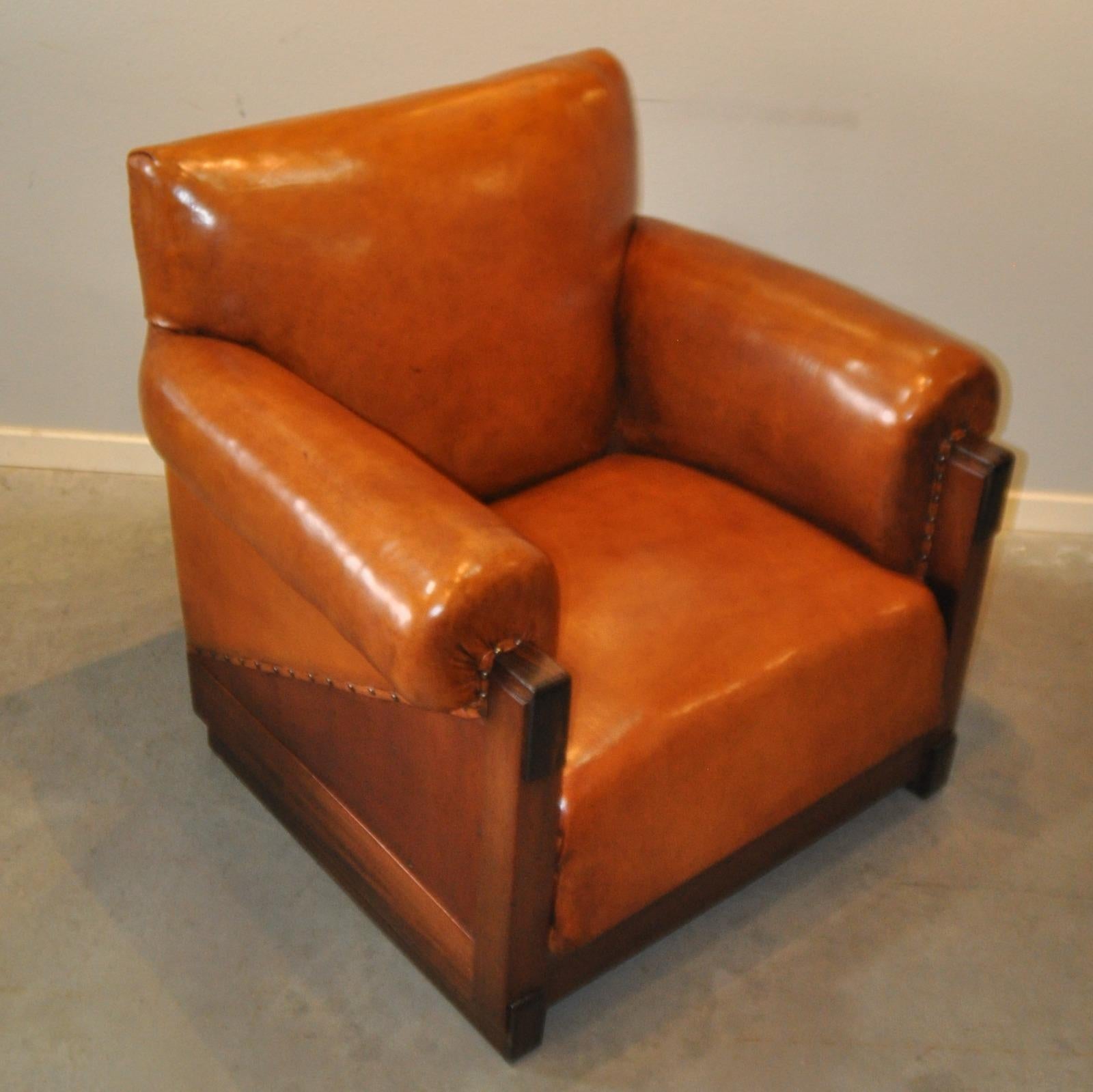 20th Century Art Deco, Amsterdam School Armchairs in Sheep Leather, 1920-1930s