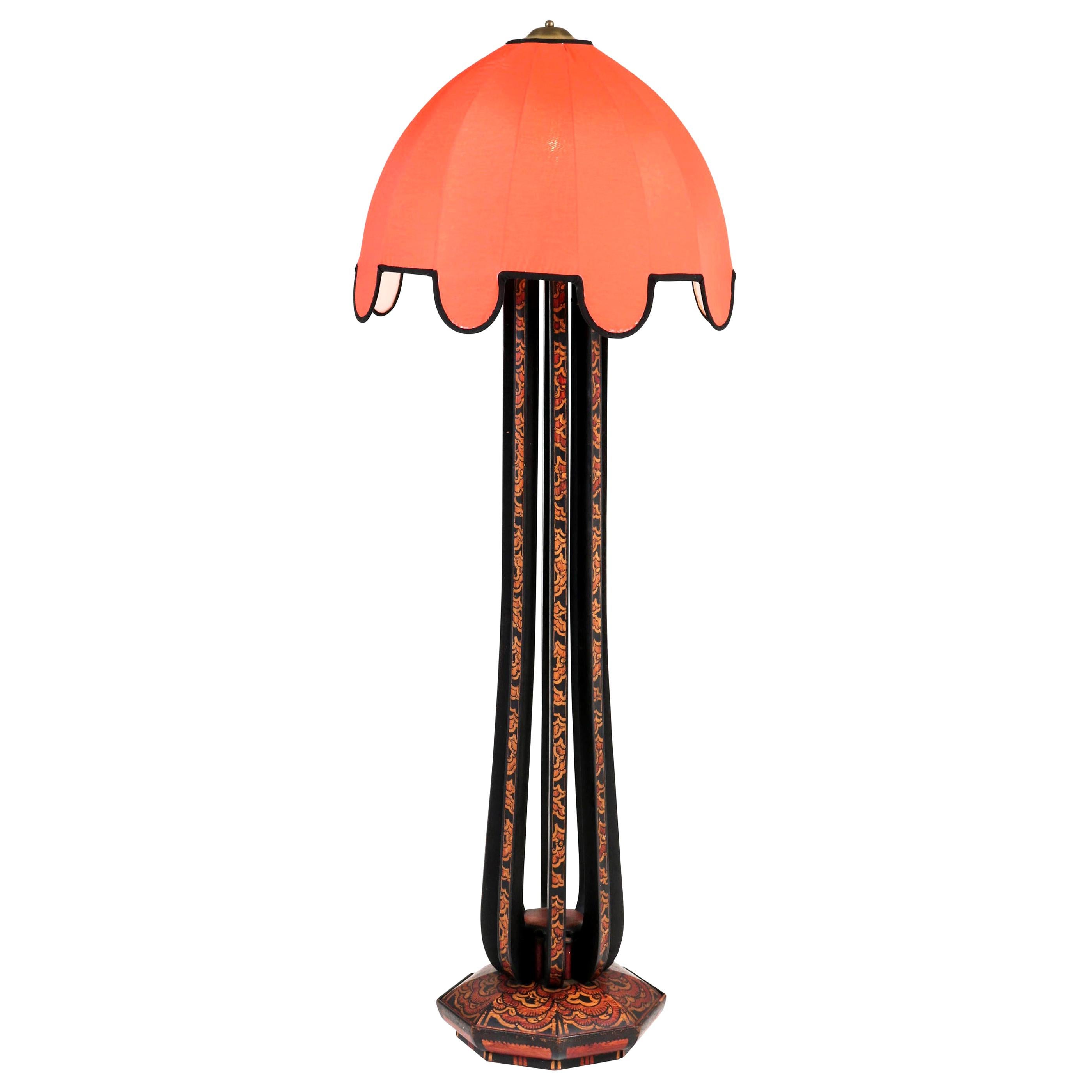 Art Deco Amsterdam School Batik Decoration Wooden Floor Lamp by Louis Bogtman