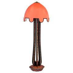 Art Deco Amsterdam School Batik Decoration Wooden Floor Lamp by Louis Bogtman