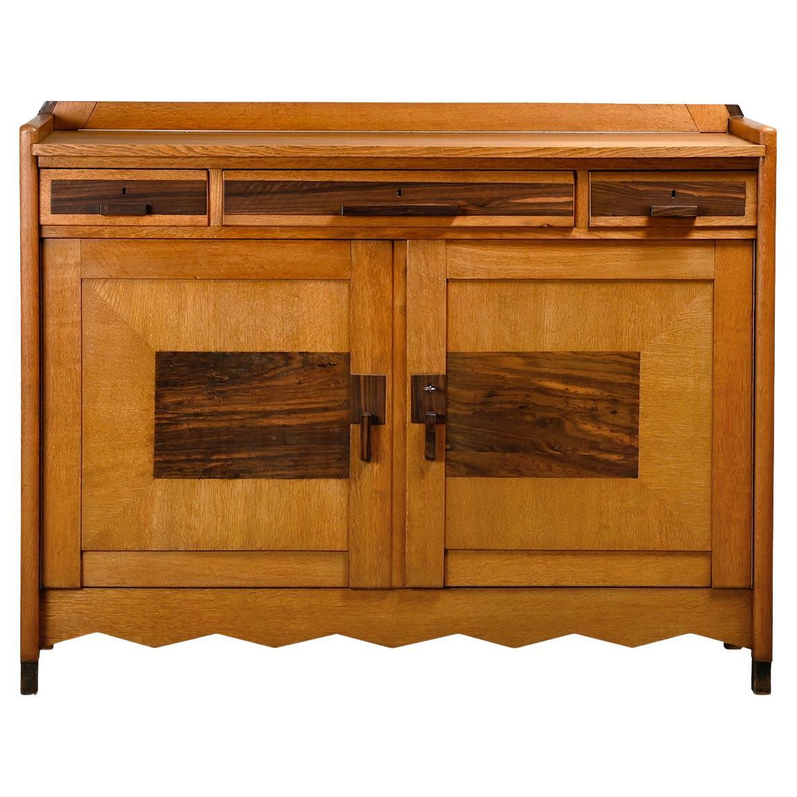 Art Deco Amsterdam School Cabinet Sideboard Oak and Burl wood, 1930s Netherlands