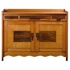 Antique Art Deco Amsterdam School Cabinet Sideboard Oak and Burl wood, 1930s Netherlands