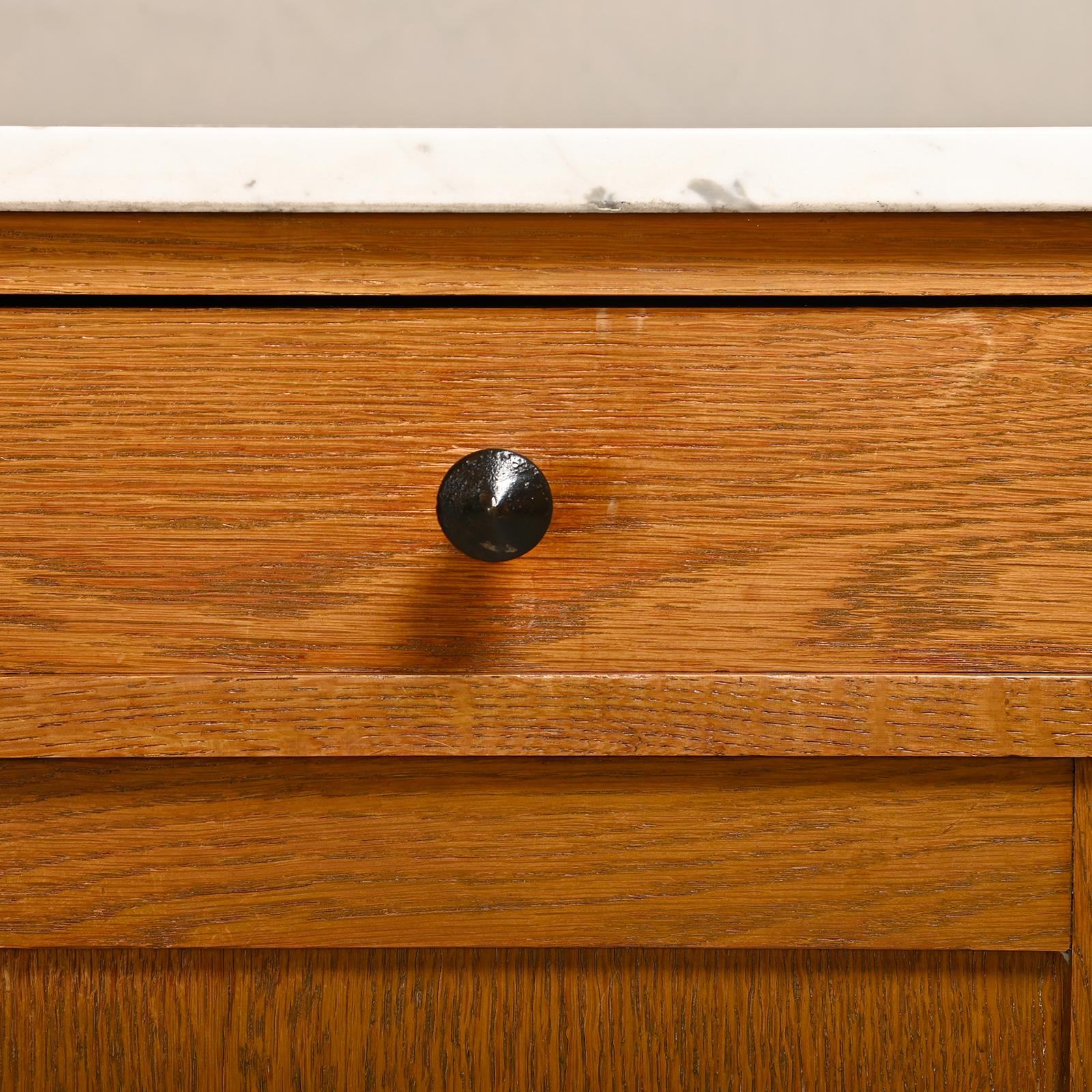 Art Deco Amsterdam School Cabinet Sideboard Oak and Marble, 1930s Netherlands For Sale 6