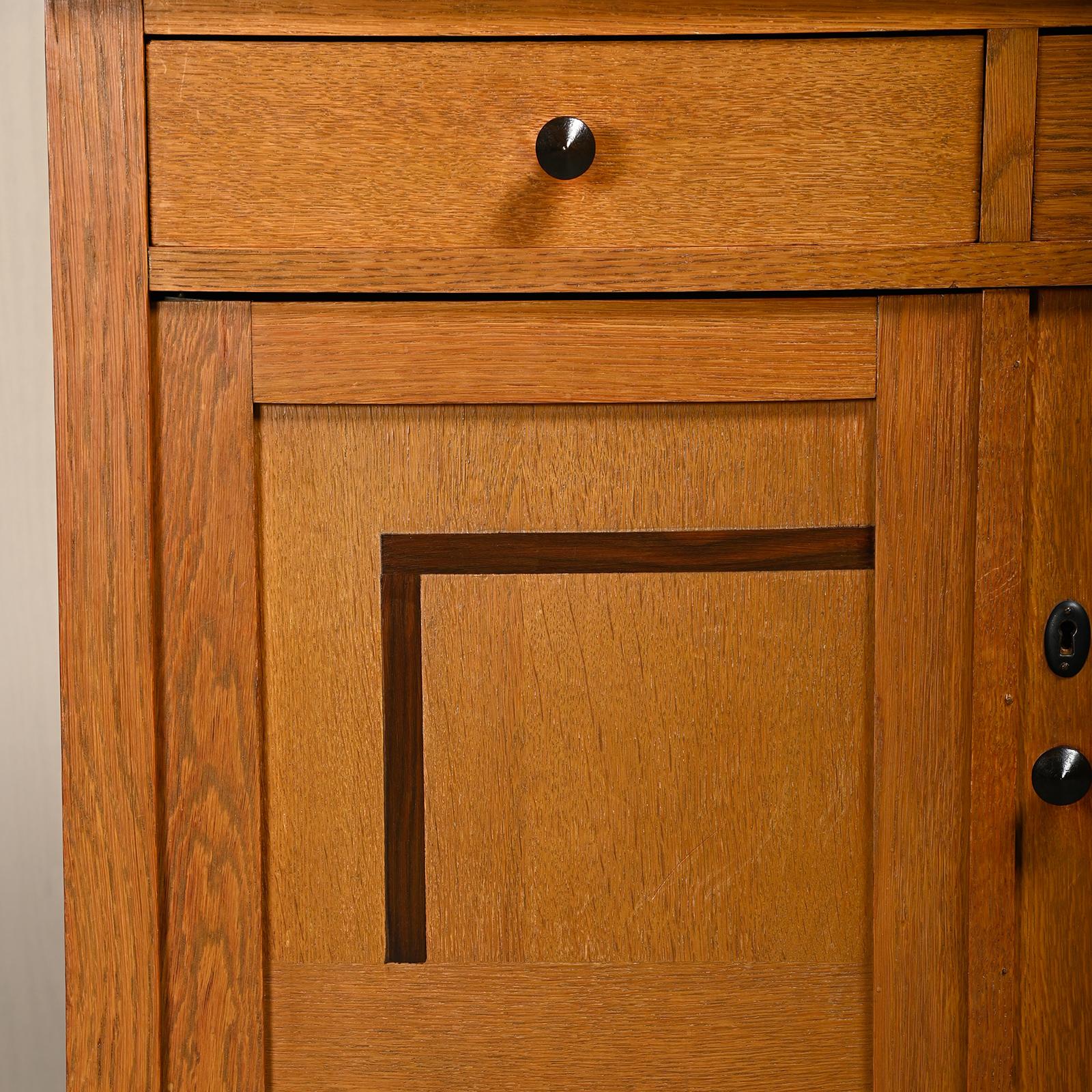 Art Deco Amsterdam School Cabinet Sideboard Oak and Marble, 1930s Netherlands For Sale 9