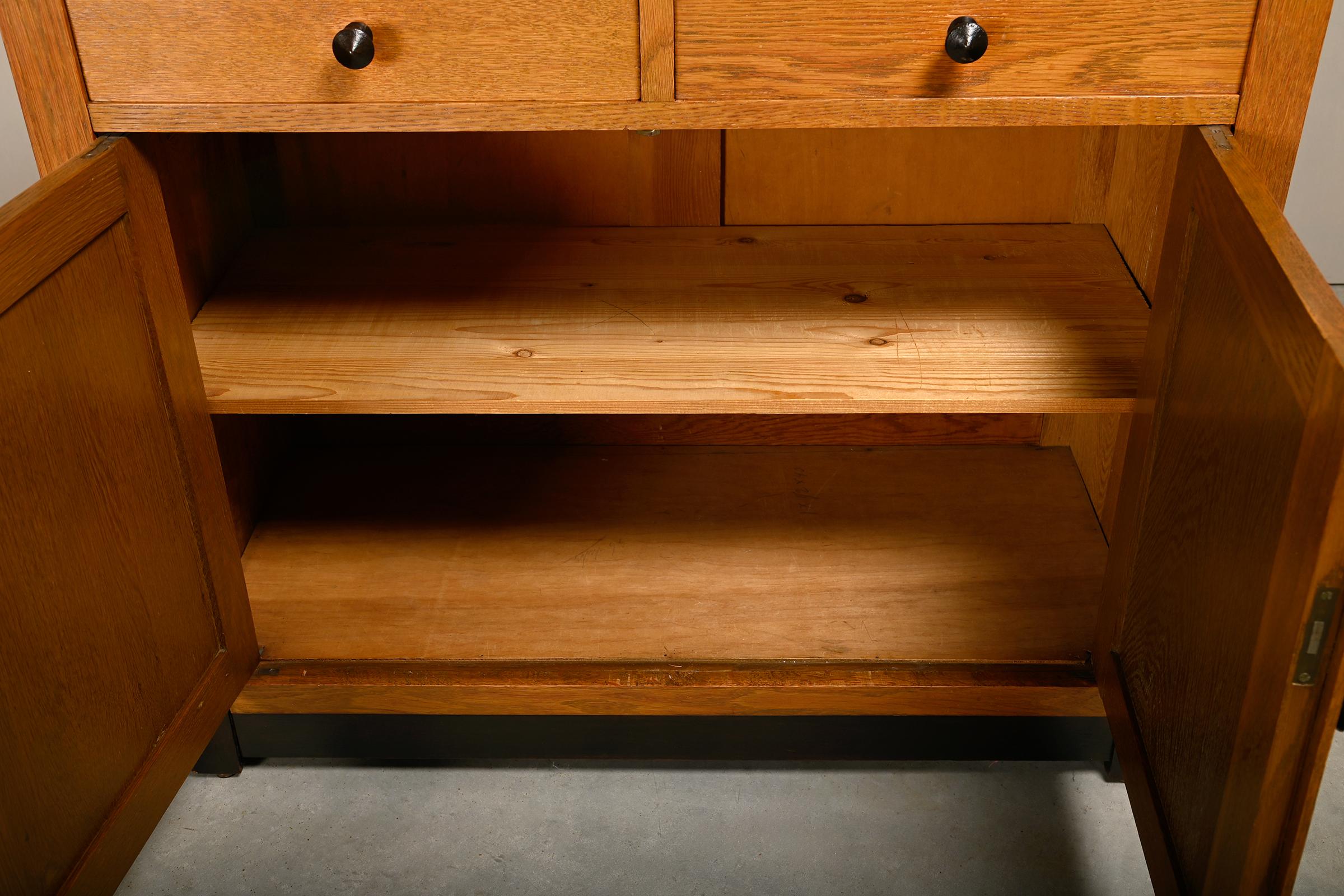 Art Deco Amsterdam School Cabinet Sideboard Oak and Marble, 1930s Netherlands For Sale 12