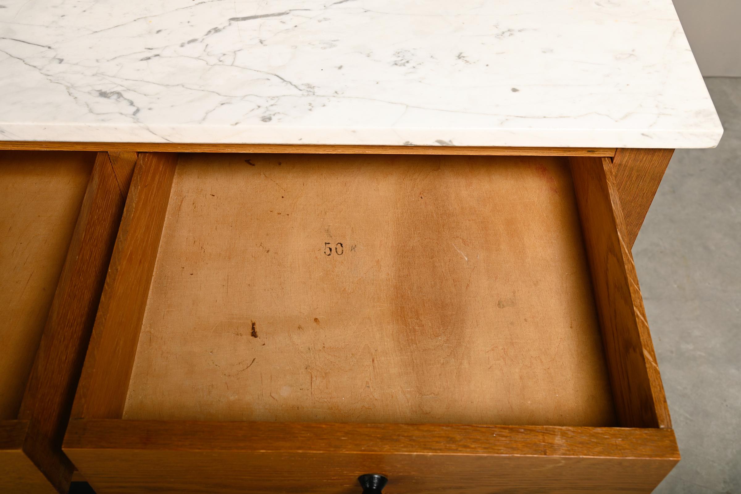 Art Deco Amsterdam School Cabinet Sideboard Oak and Marble, 1930s Netherlands For Sale 14