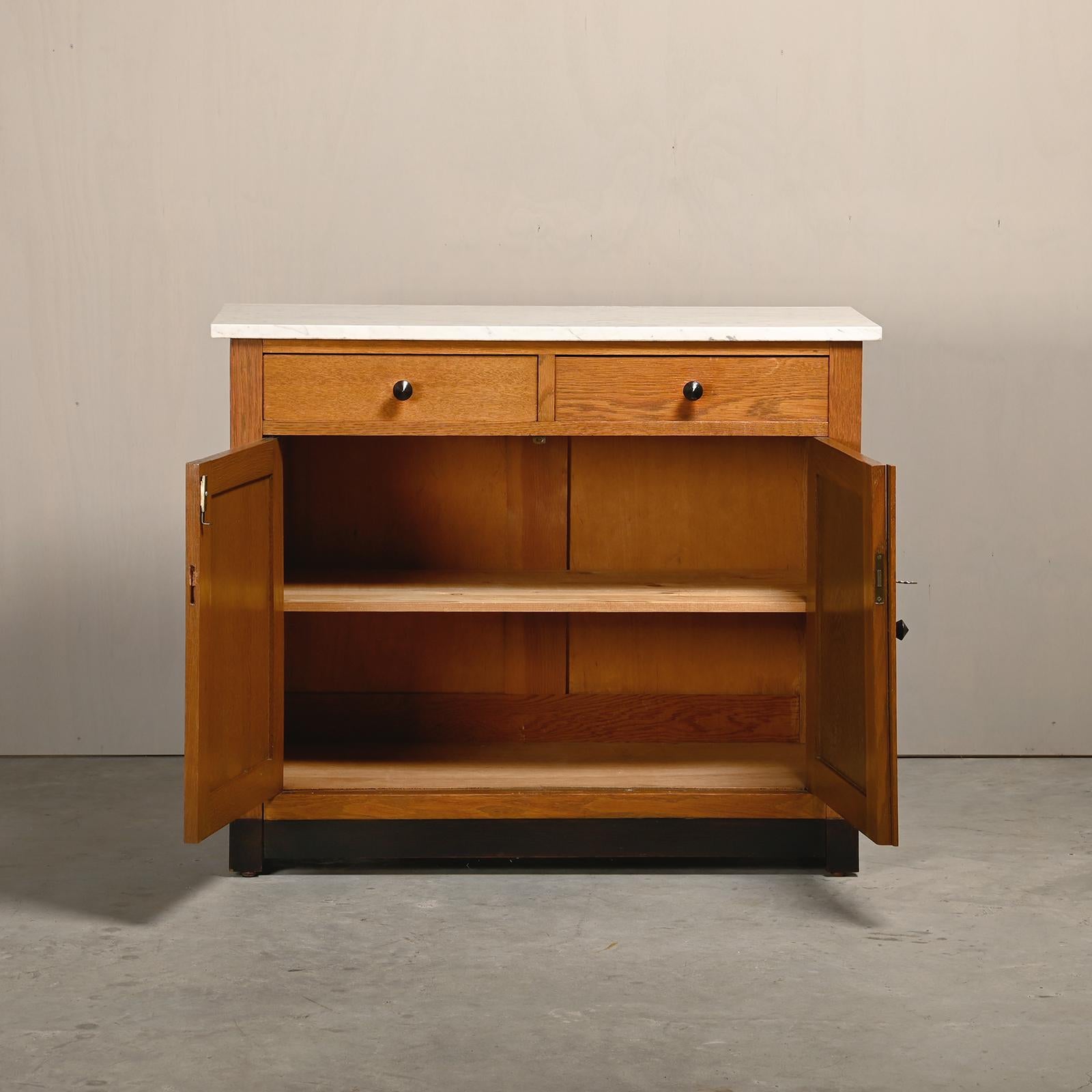 Dutch Art Deco Amsterdam School Cabinet Sideboard Oak and Marble, 1930s Netherlands For Sale