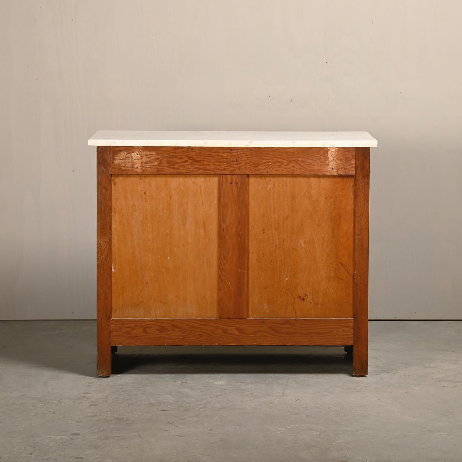 Art Deco Amsterdam School Cabinet Sideboard Oak and Marble, 1930s Netherlands For Sale 3