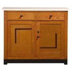 Art Deco Amsterdam School Cabinet Sideboard Oak and Marble, 1930s Netherlands