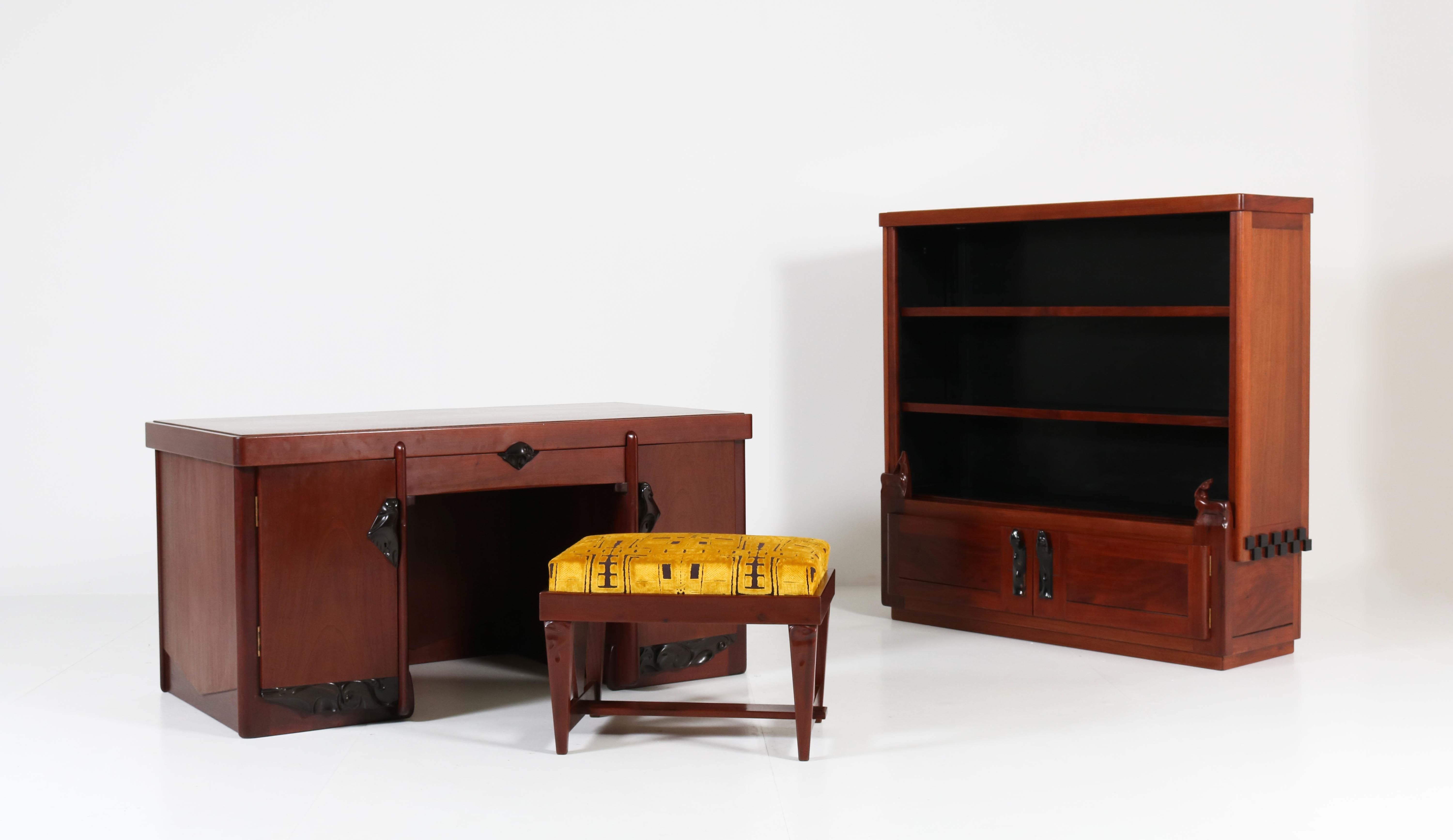 Art Deco Amsterdam School Mahogany Stool by Willem Raedecker, 1920s 14