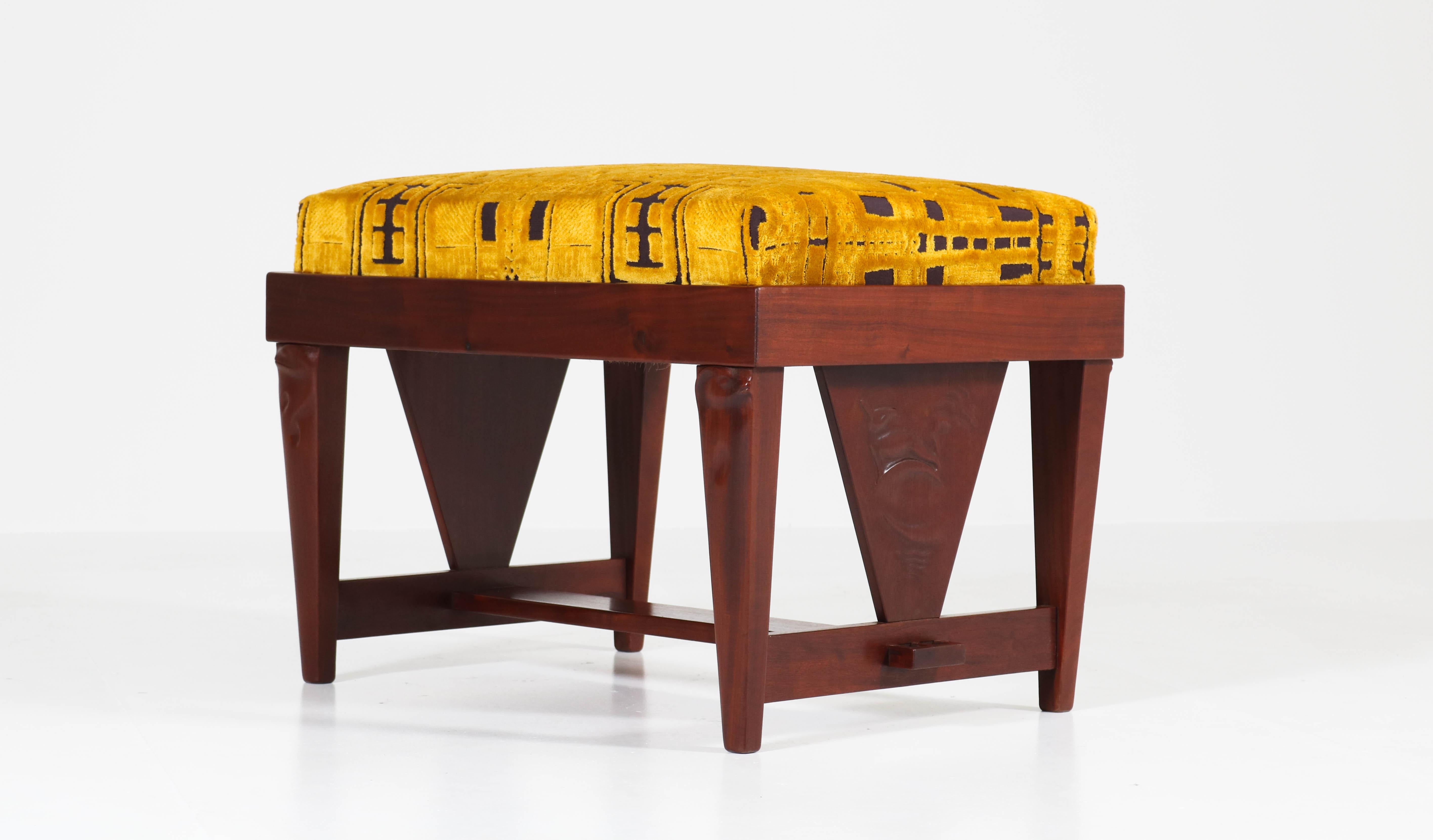 Fabric Art Deco Amsterdam School Mahogany Stool by Willem Raedecker, 1920s