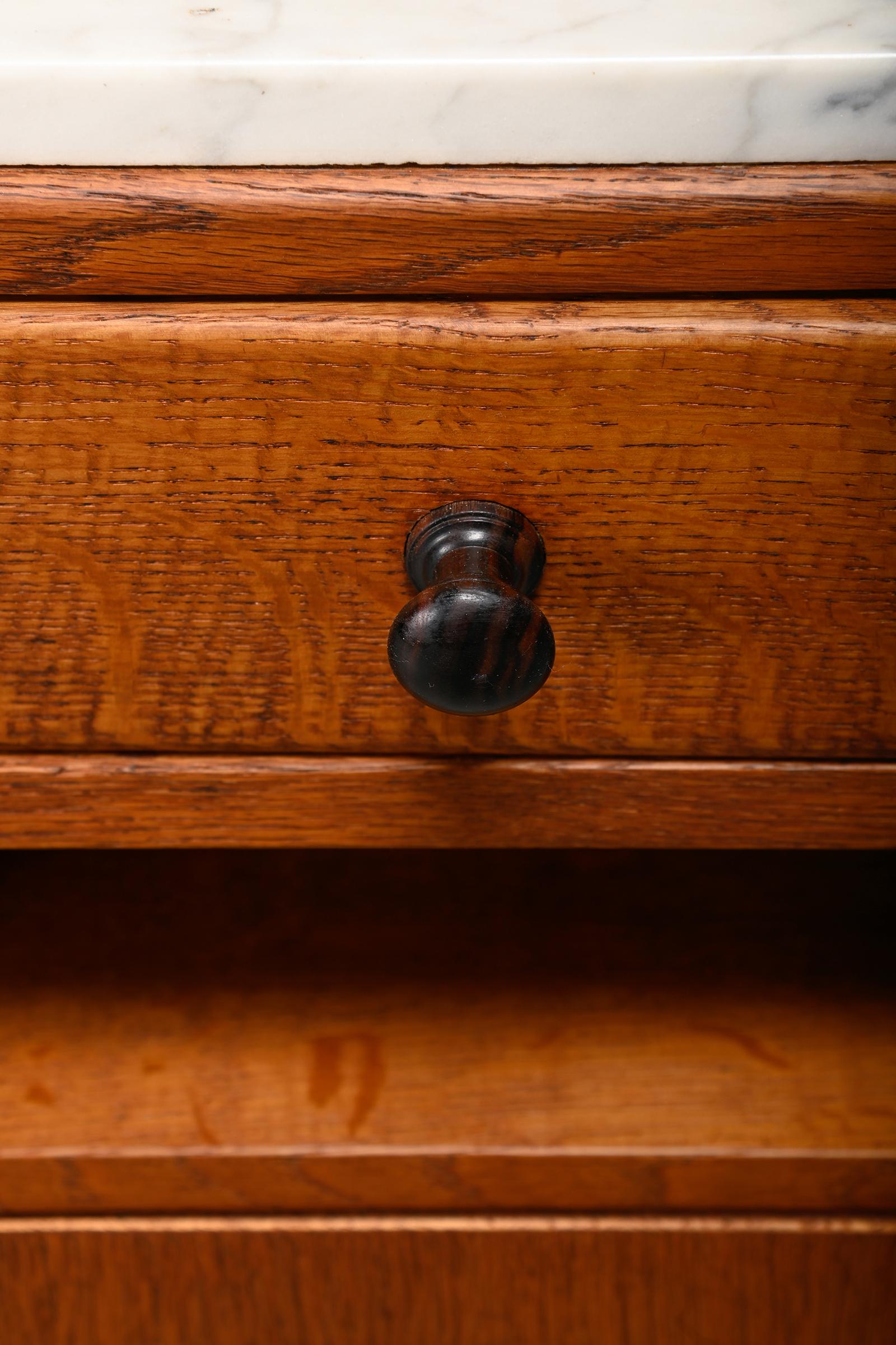 Art Deco Amsterdam School Nightstands pair in oak and marble, 1930s Netherlands 6