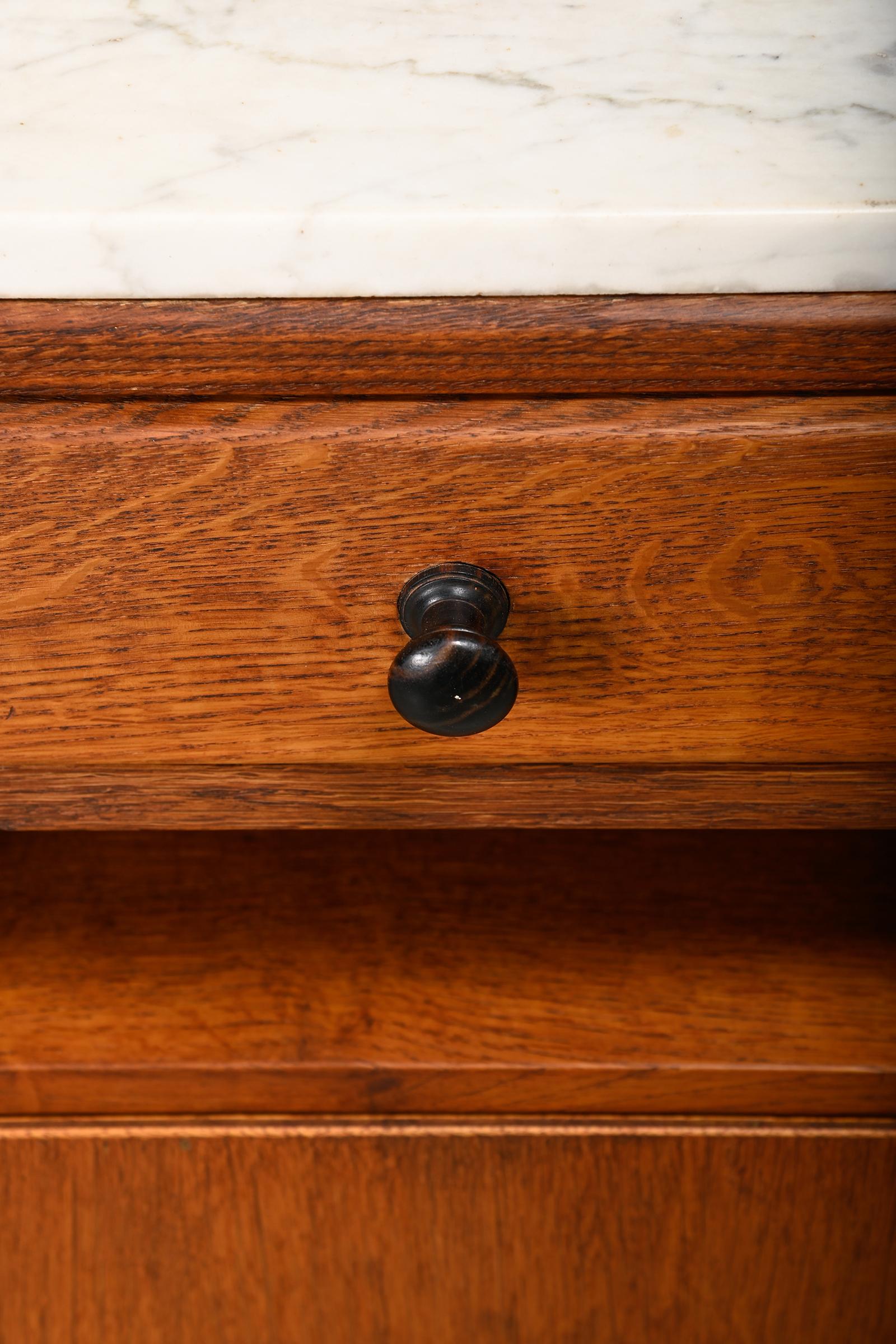 Art Deco Amsterdam School Nightstands pair in oak and marble, 1930s Netherlands 7