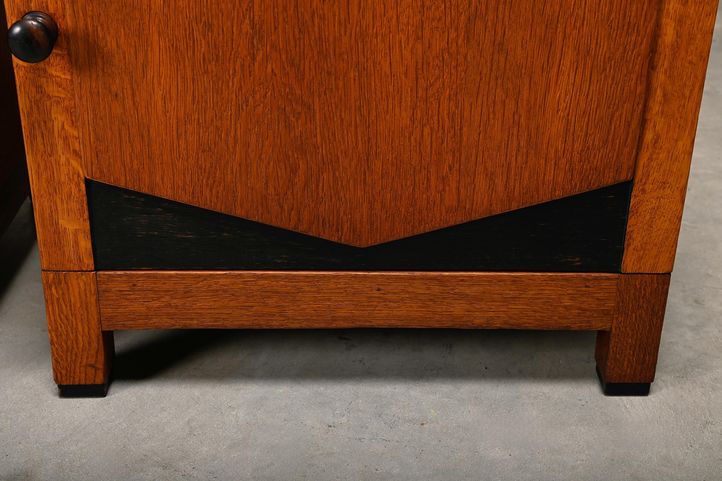 Art Deco Amsterdam School Nightstands pair in oak and marble, 1930s Netherlands 8