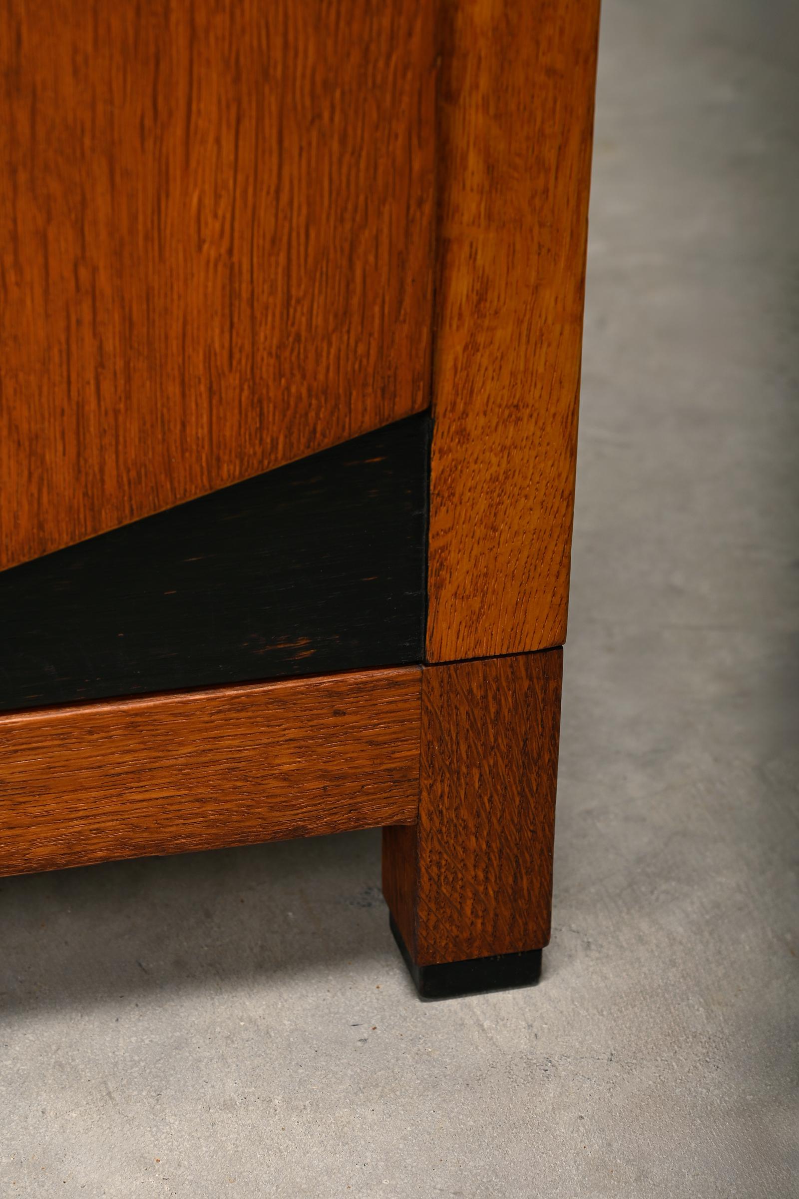 Art Deco Amsterdam School Nightstands pair in oak and marble, 1930s Netherlands 9