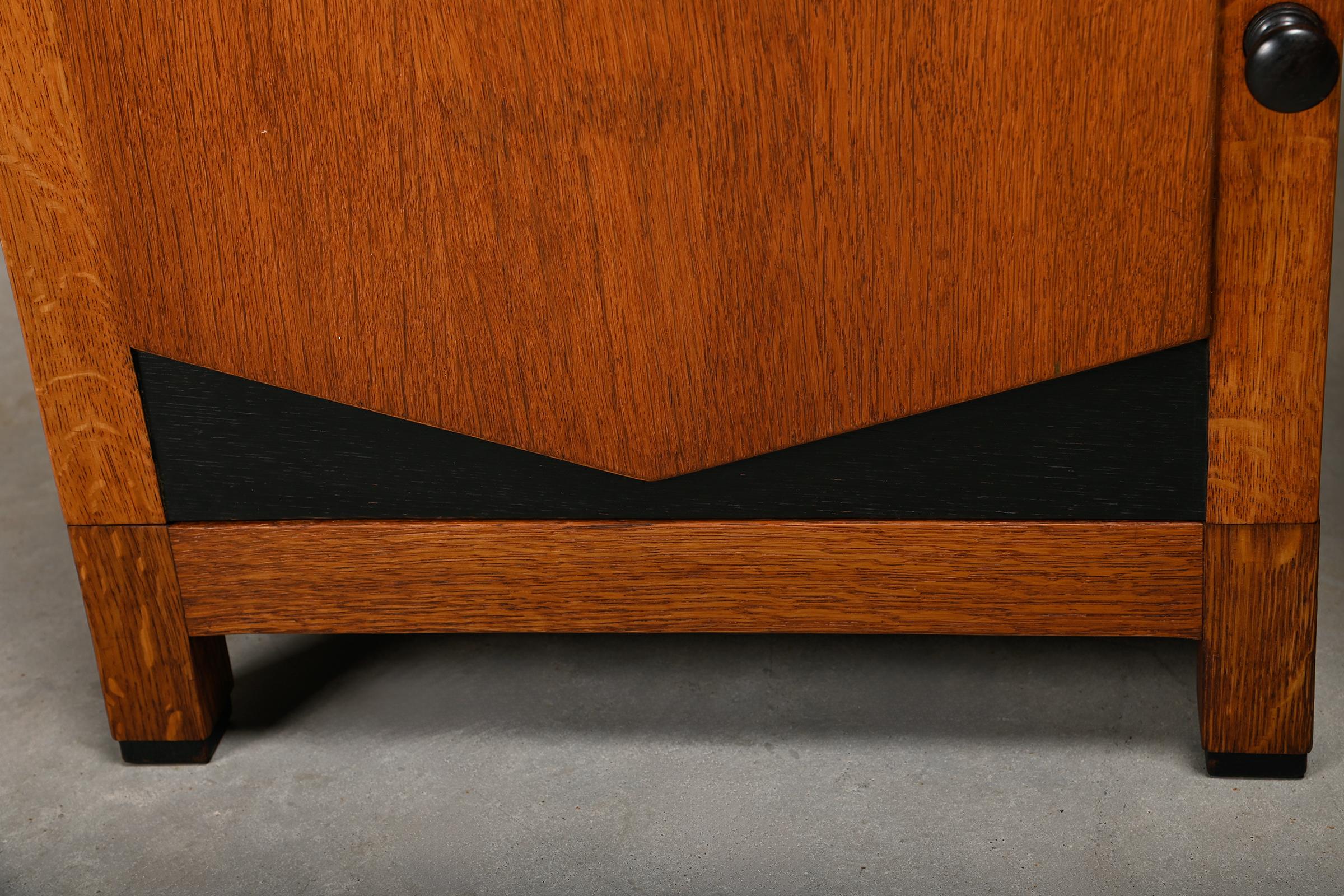 Art Deco Amsterdam School Nightstands pair in oak and marble, 1930s Netherlands 10
