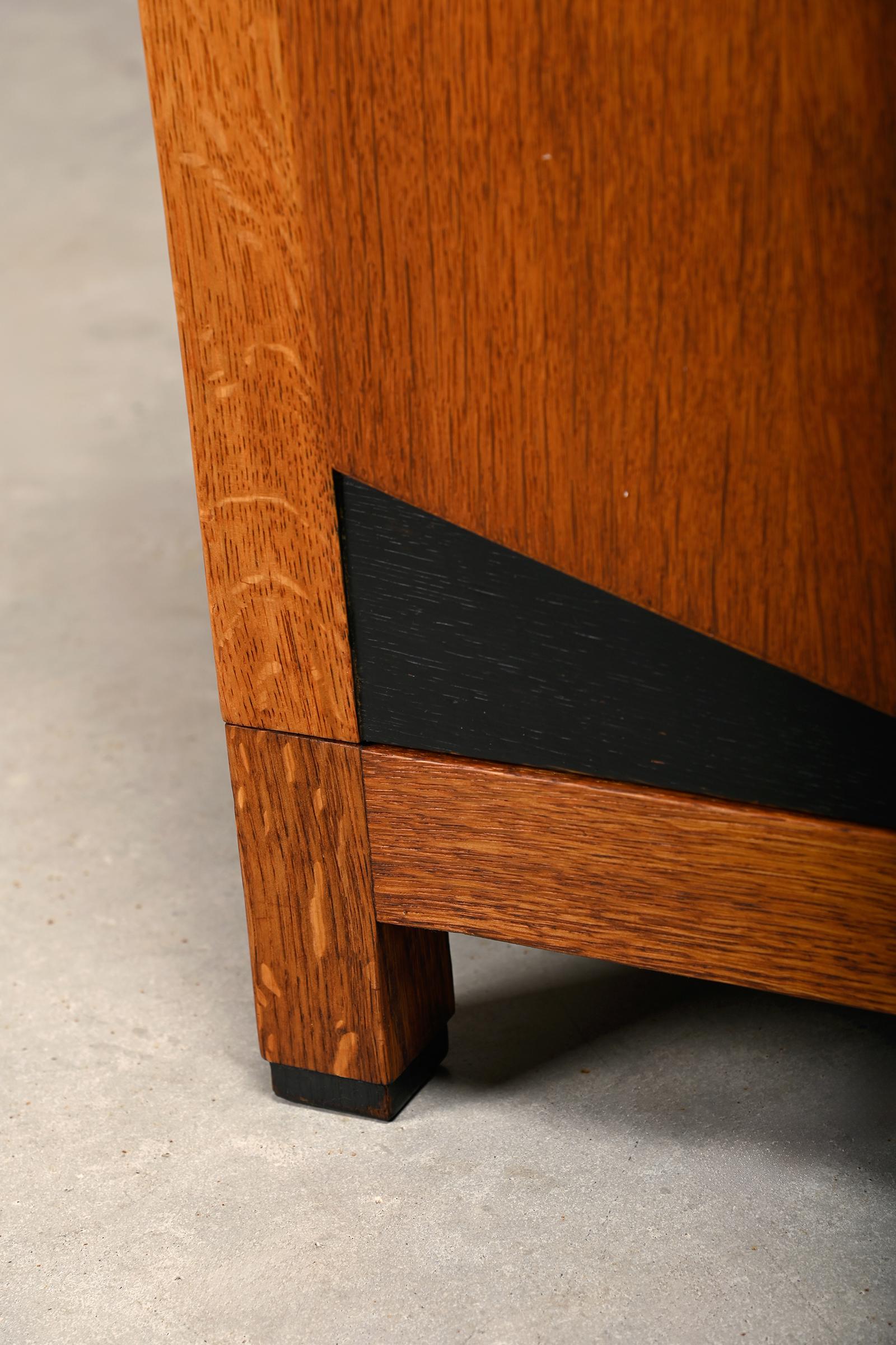 Art Deco Amsterdam School Nightstands pair in oak and marble, 1930s Netherlands 11
