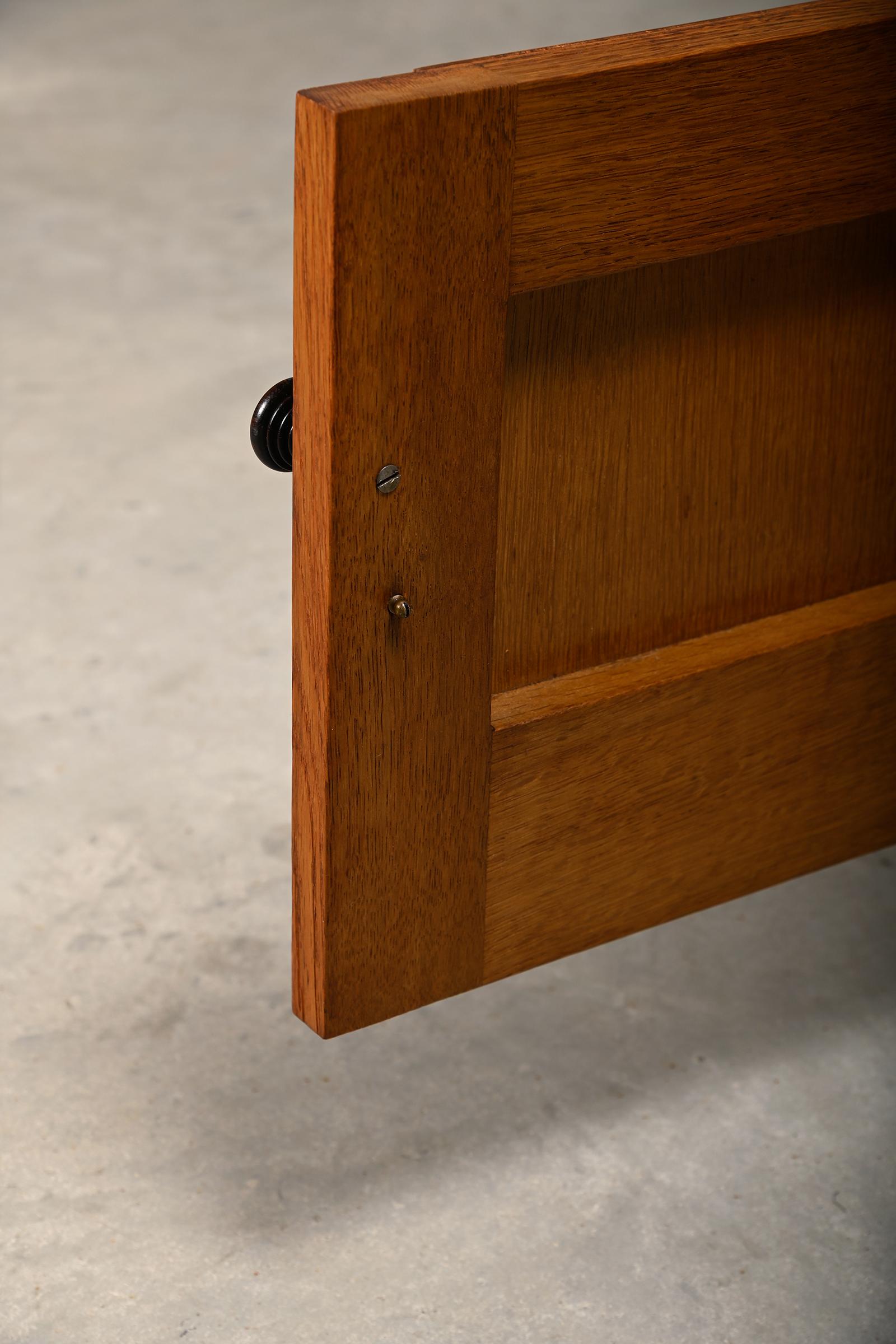 Art Deco Amsterdam School Nightstands pair in oak and marble, 1930s Netherlands 13