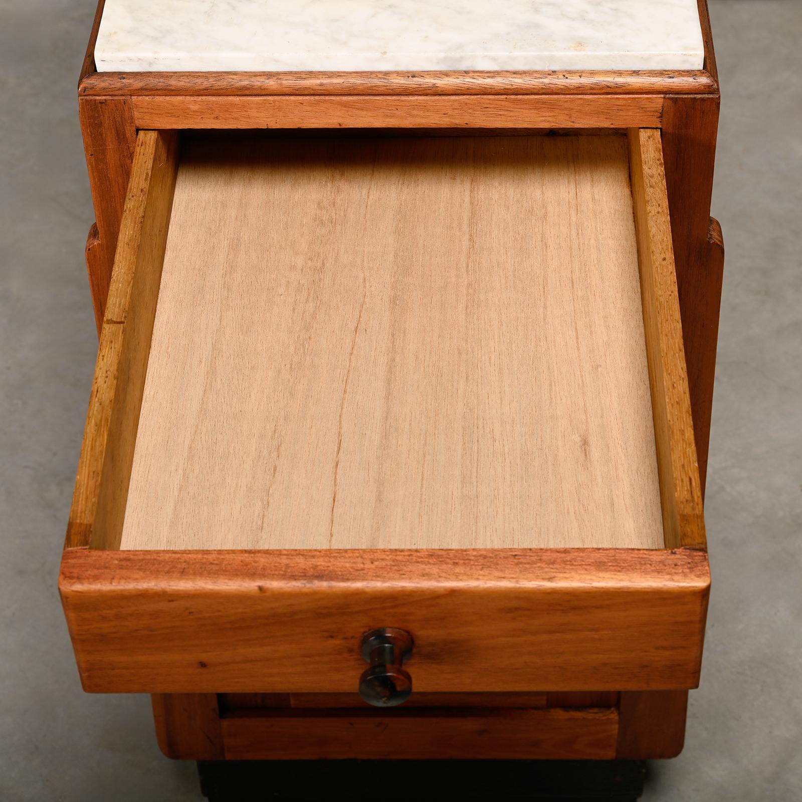 Art Deco Amsterdam School Nightstands wood and marble, 1930s Netherlands 6
