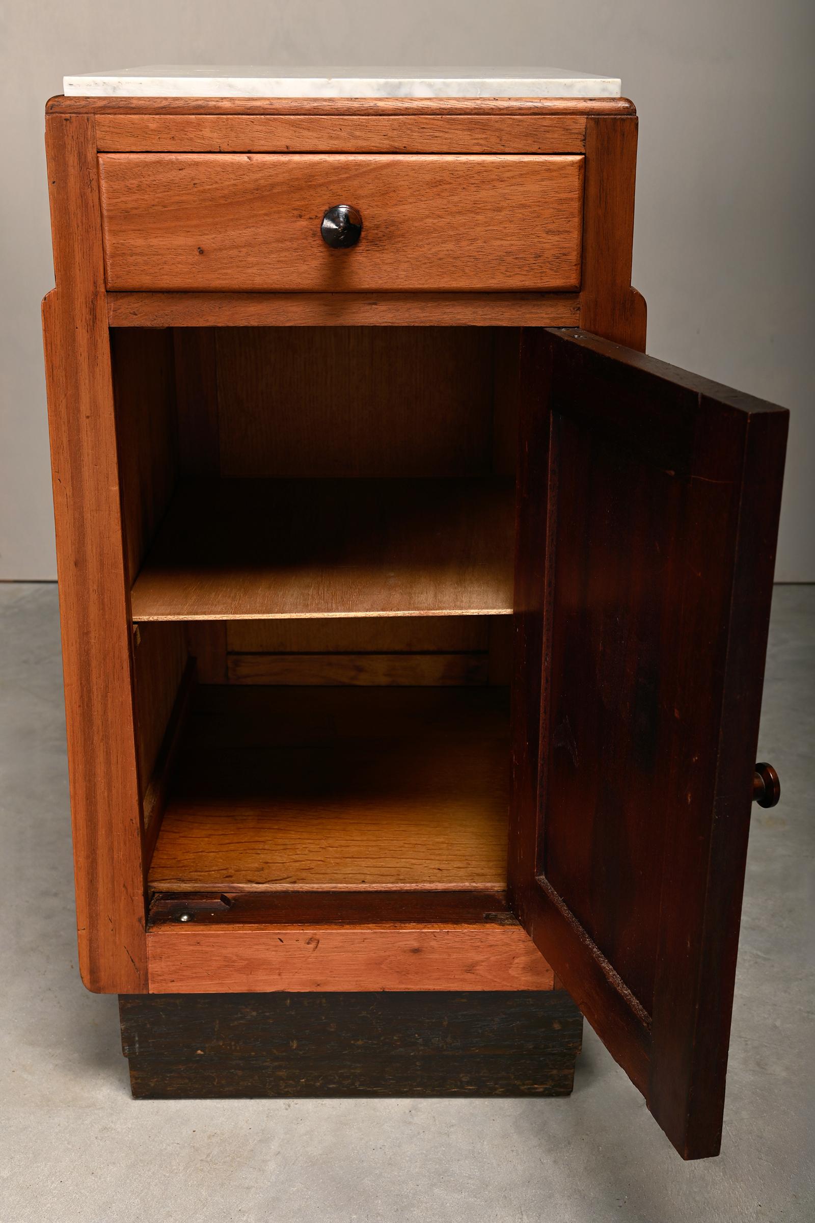 Art Deco Amsterdam School Nightstands wood and marble, 1930s Netherlands 7