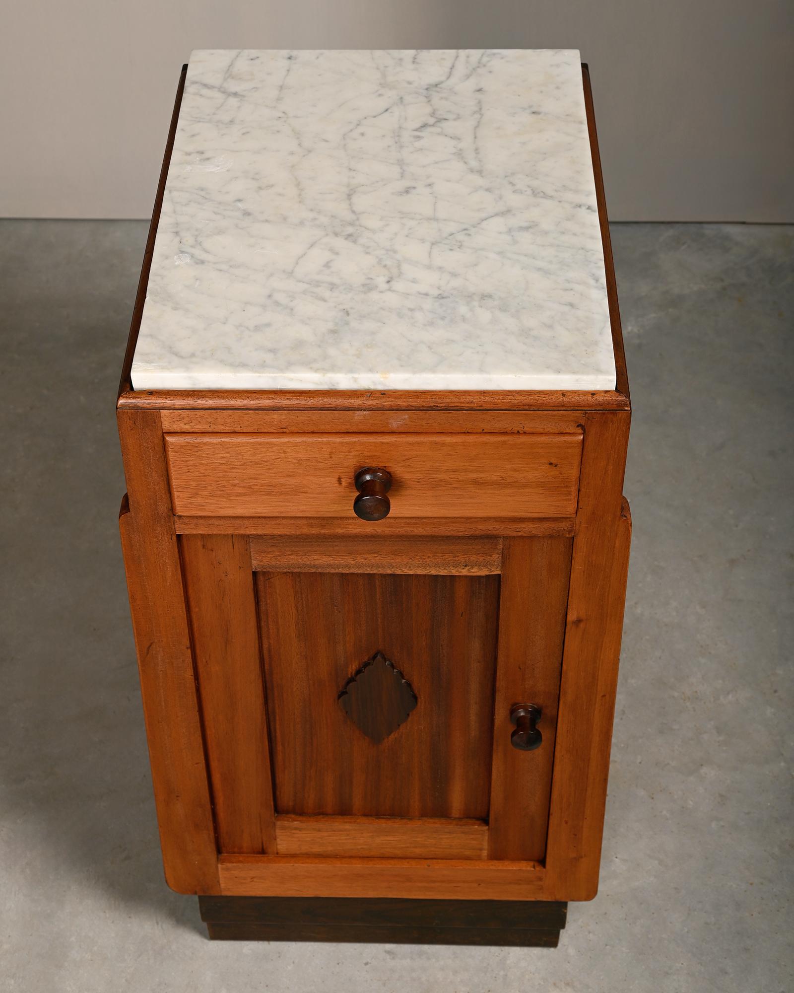 Art Deco Amsterdam School Nightstands wood and marble, 1930s Netherlands 9