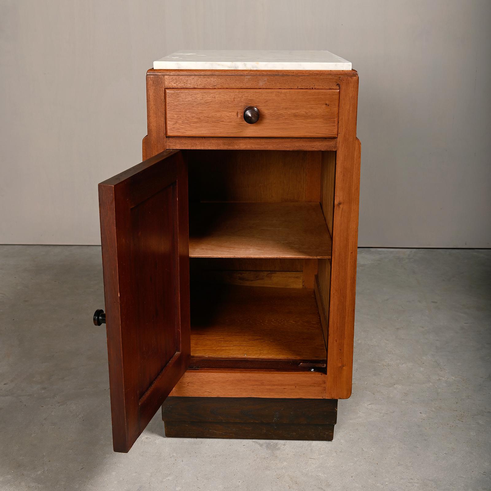 Art Deco Amsterdam School Nightstands wood and marble, 1930s Netherlands 14