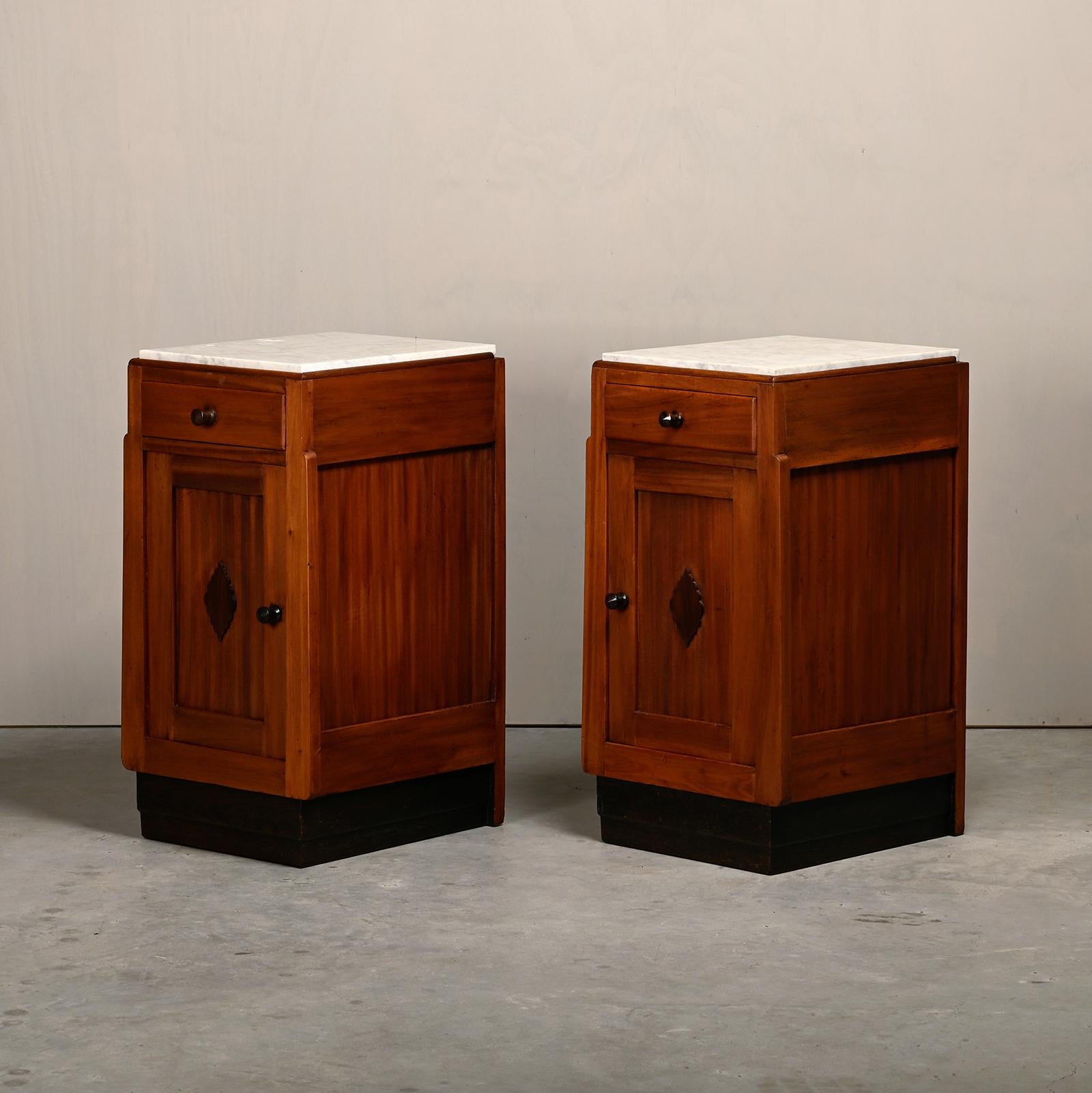20th Century Art Deco Amsterdam School Nightstands wood and marble, 1930s Netherlands