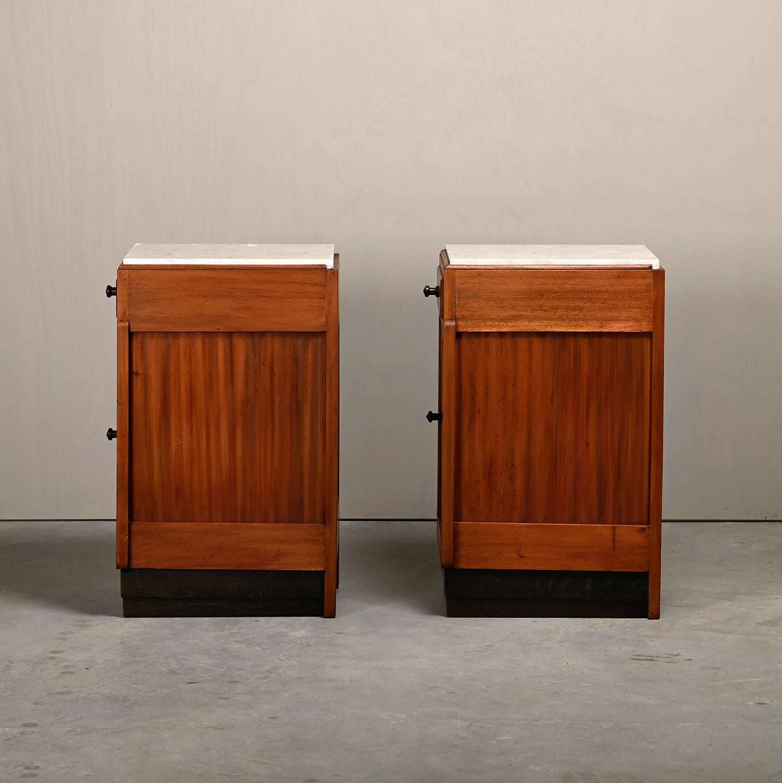 Marble Art Deco Amsterdam School Nightstands wood and marble, 1930s Netherlands