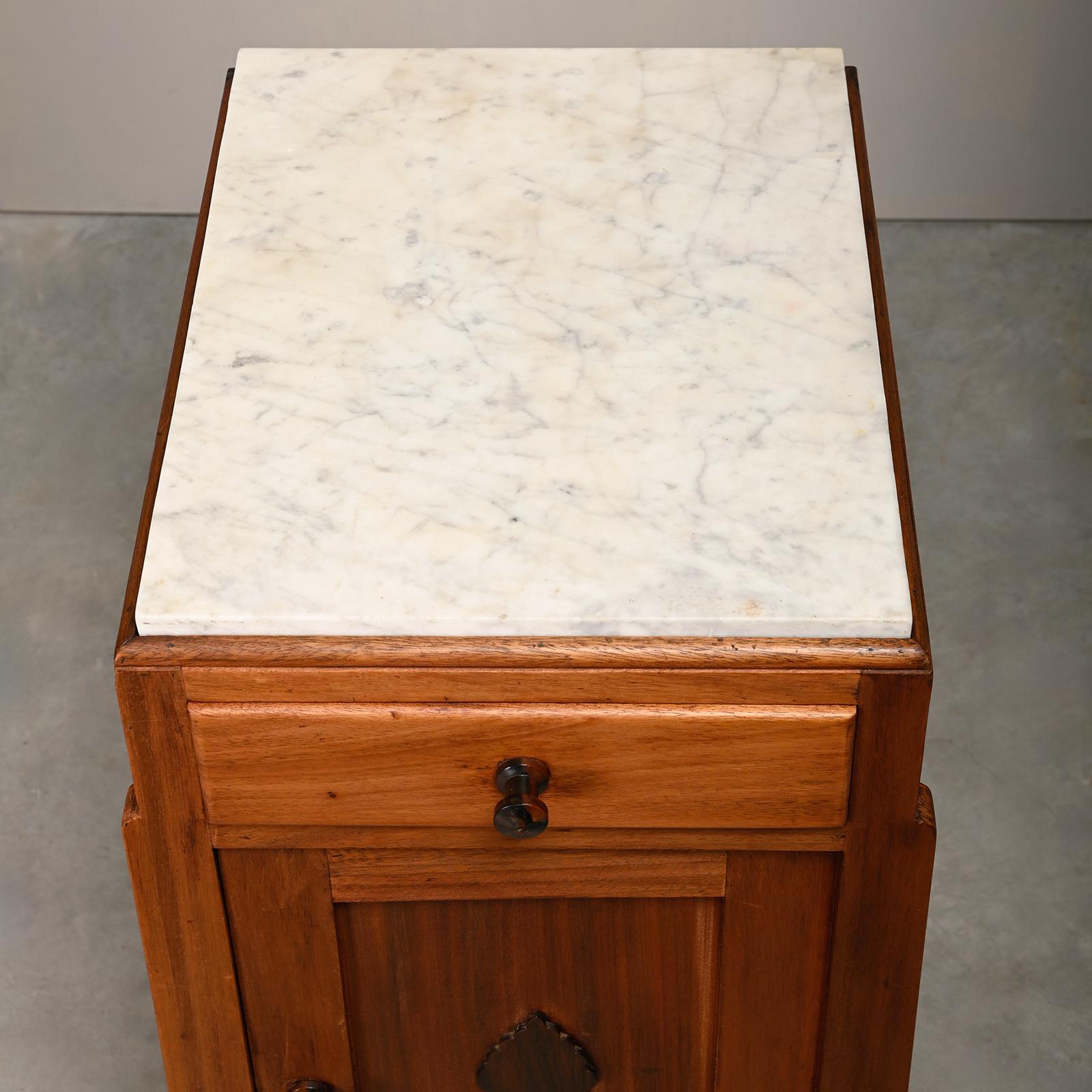 Art Deco Amsterdam School Nightstands wood and marble, 1930s Netherlands 2