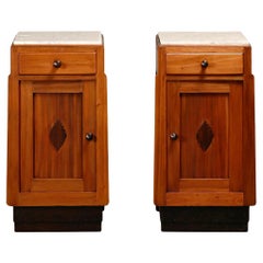 Art Deco Amsterdam School Nightstands wood and marble, 1930s Netherlands