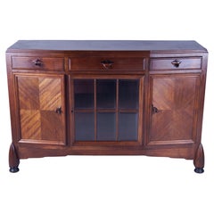 Antique Art Deco, Amsterdam School Oak Cabinet with Coromandel Ornaments