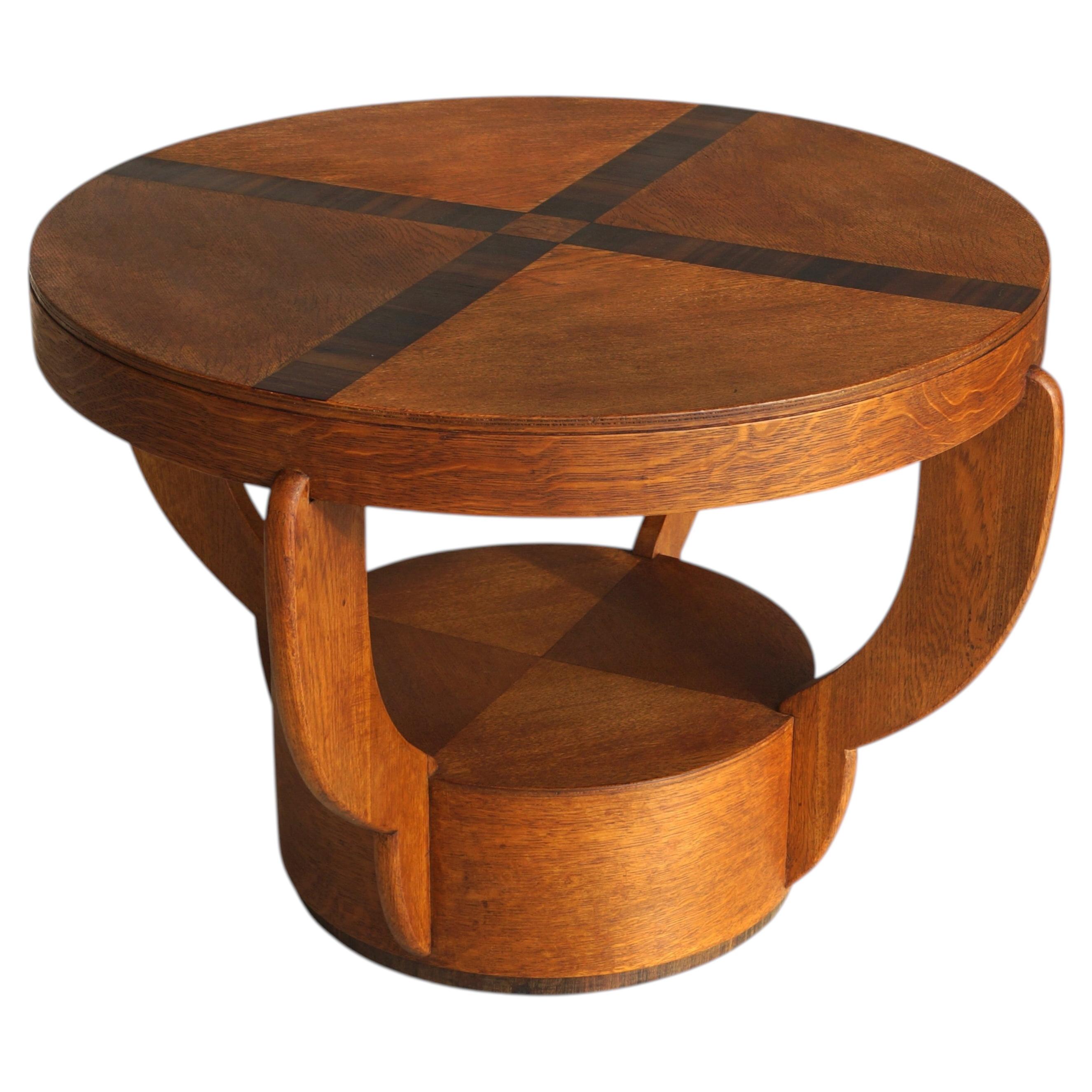 Art Deco Amsterdam School Oak Side Table with Macassar Inlay, Netherlands, 1920s