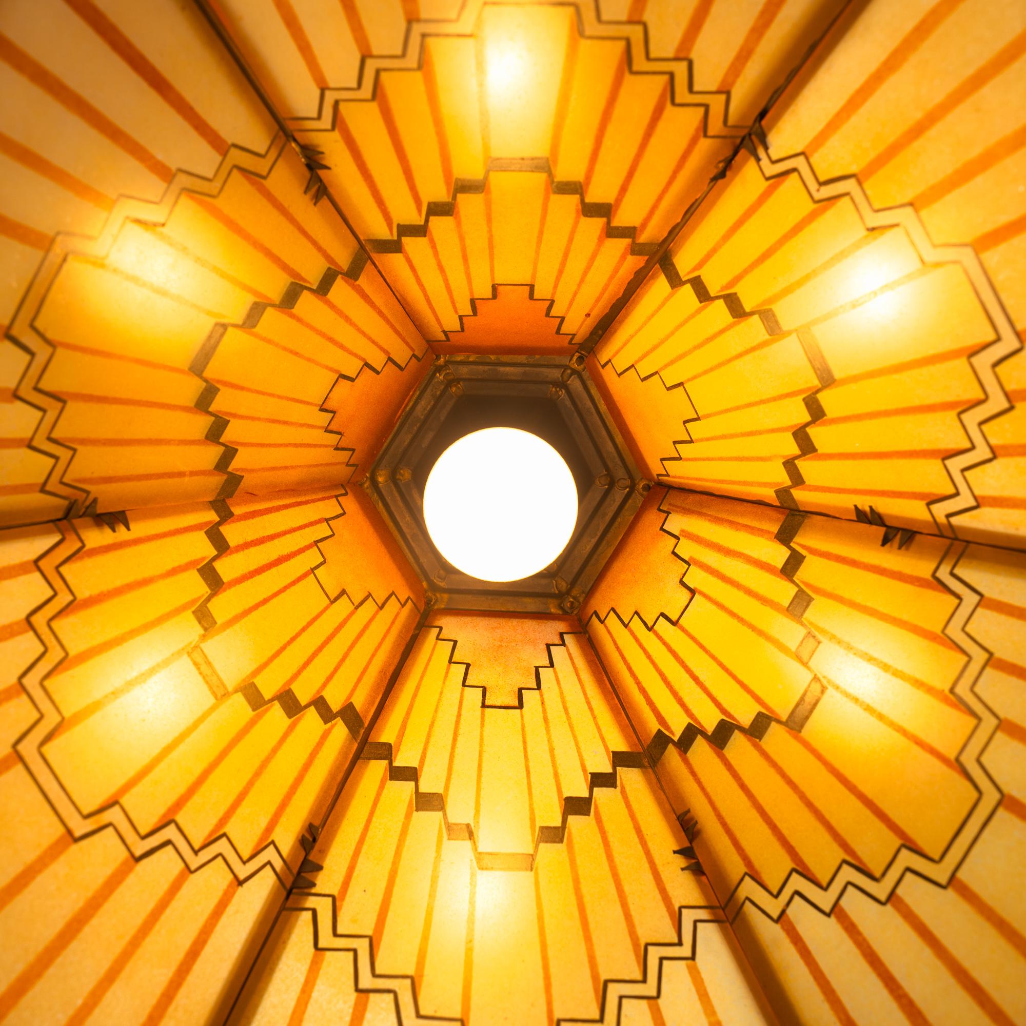 Art Deco Amsterdam school painted glass chandelier, The Netherlands, 1930s For Sale 7