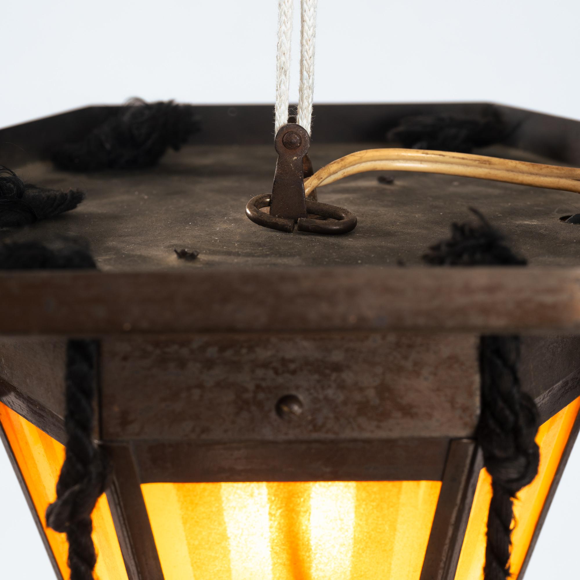 Art Deco Amsterdam school painted glass chandelier, The Netherlands, 1930s For Sale 8