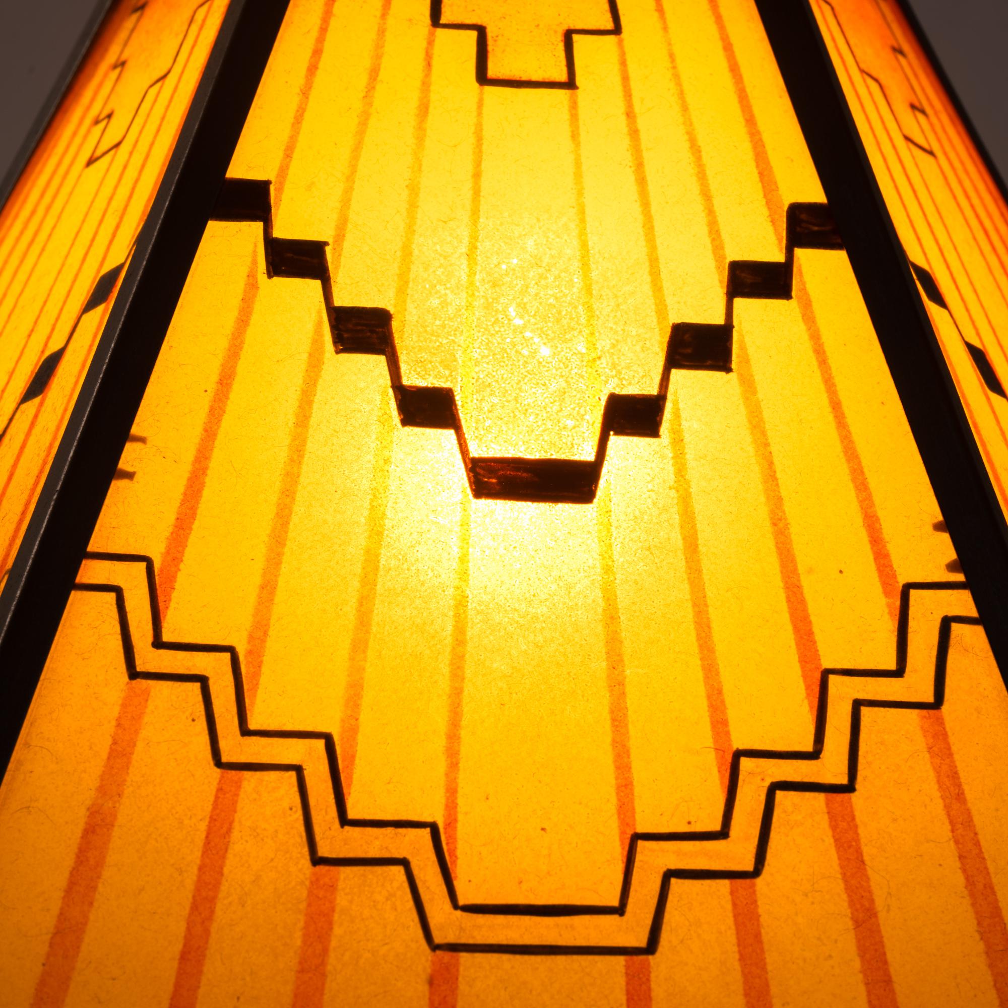 Art Deco Amsterdam school painted glass chandelier, The Netherlands, 1930s In Good Condition For Sale In Zevenaar, NL