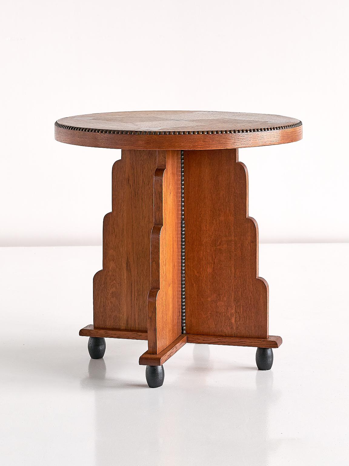 Dutch Art Deco Amsterdam School Side Table in Oak and Macassar Ebony, Early 1930s