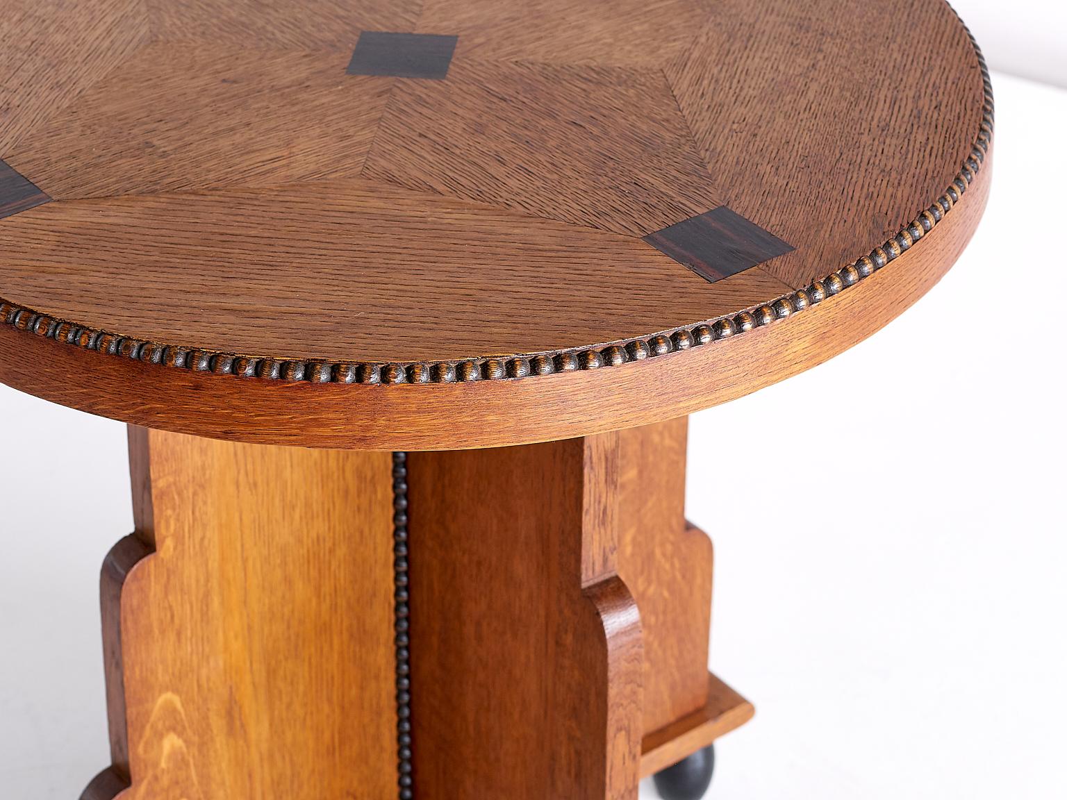 Stained Art Deco Amsterdam School Side Table in Oak and Macassar Ebony, Early 1930s