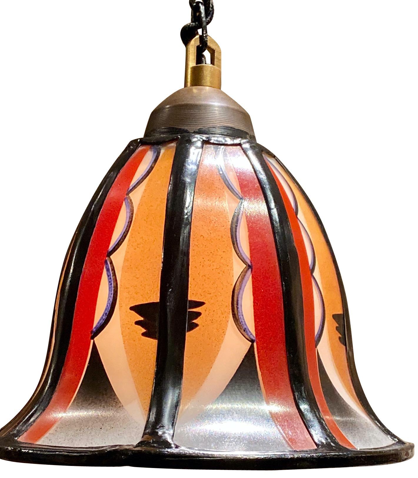 Dutch Art Deco Amsterdam School Stained Glass Hanging Lamps