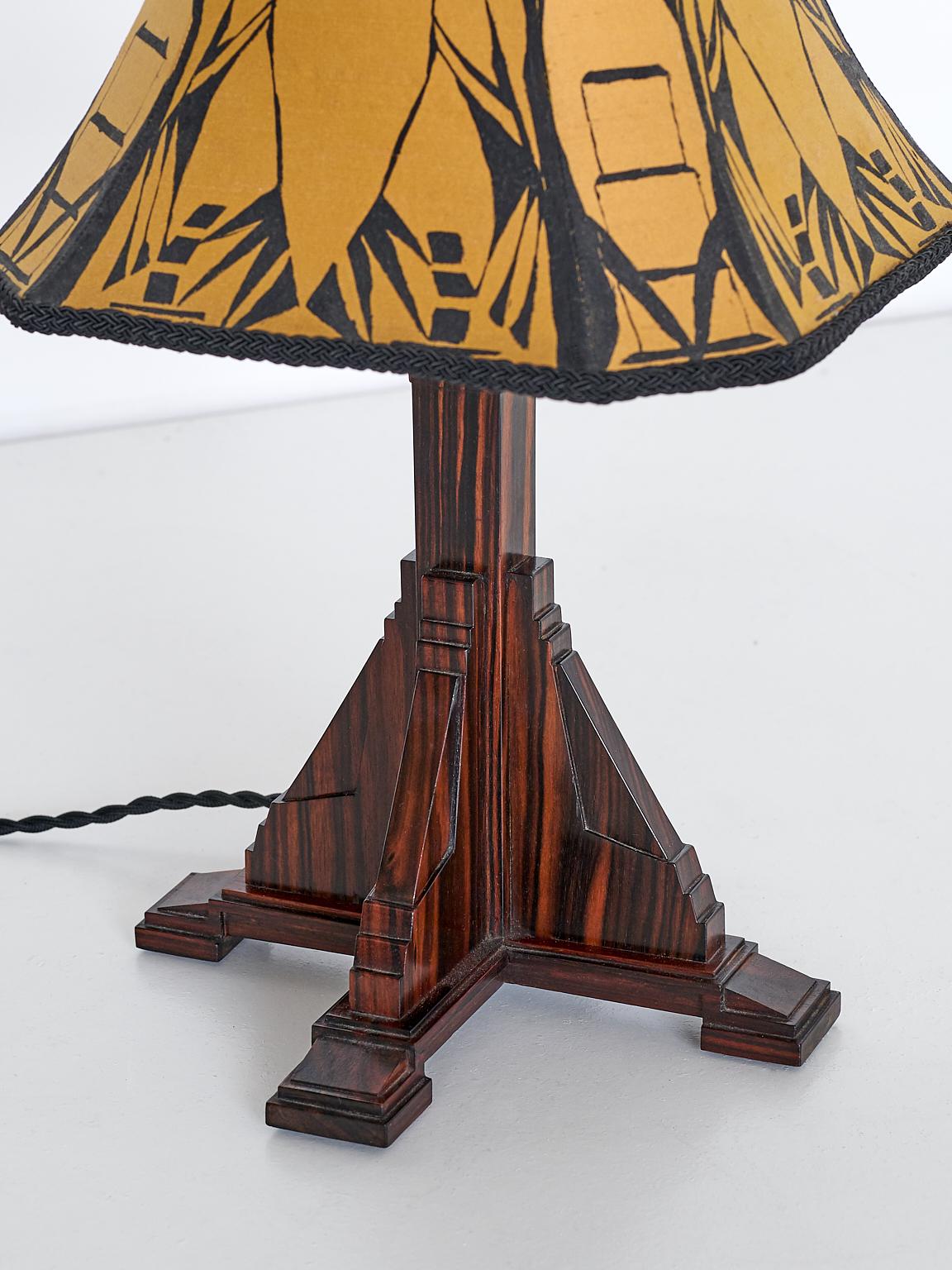 Art Deco Amsterdam School Table Lamp in Macassar Ebony, Netherlands, 1930s In Good Condition In The Hague, NL