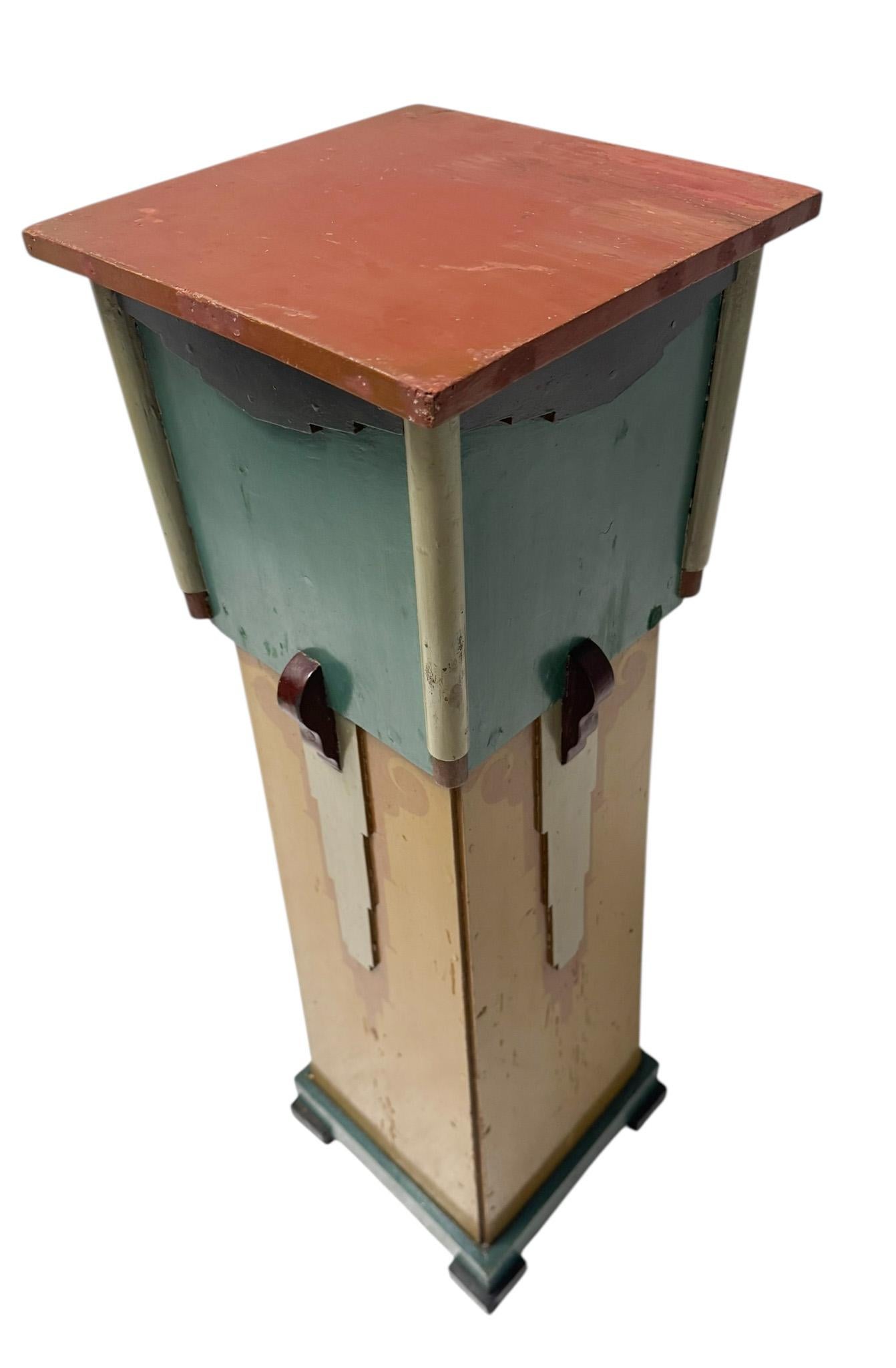 Dutch Art Deco Amsterdamse Schoo Hand-Painted Decorativel Pedestal, 1920s For Sale