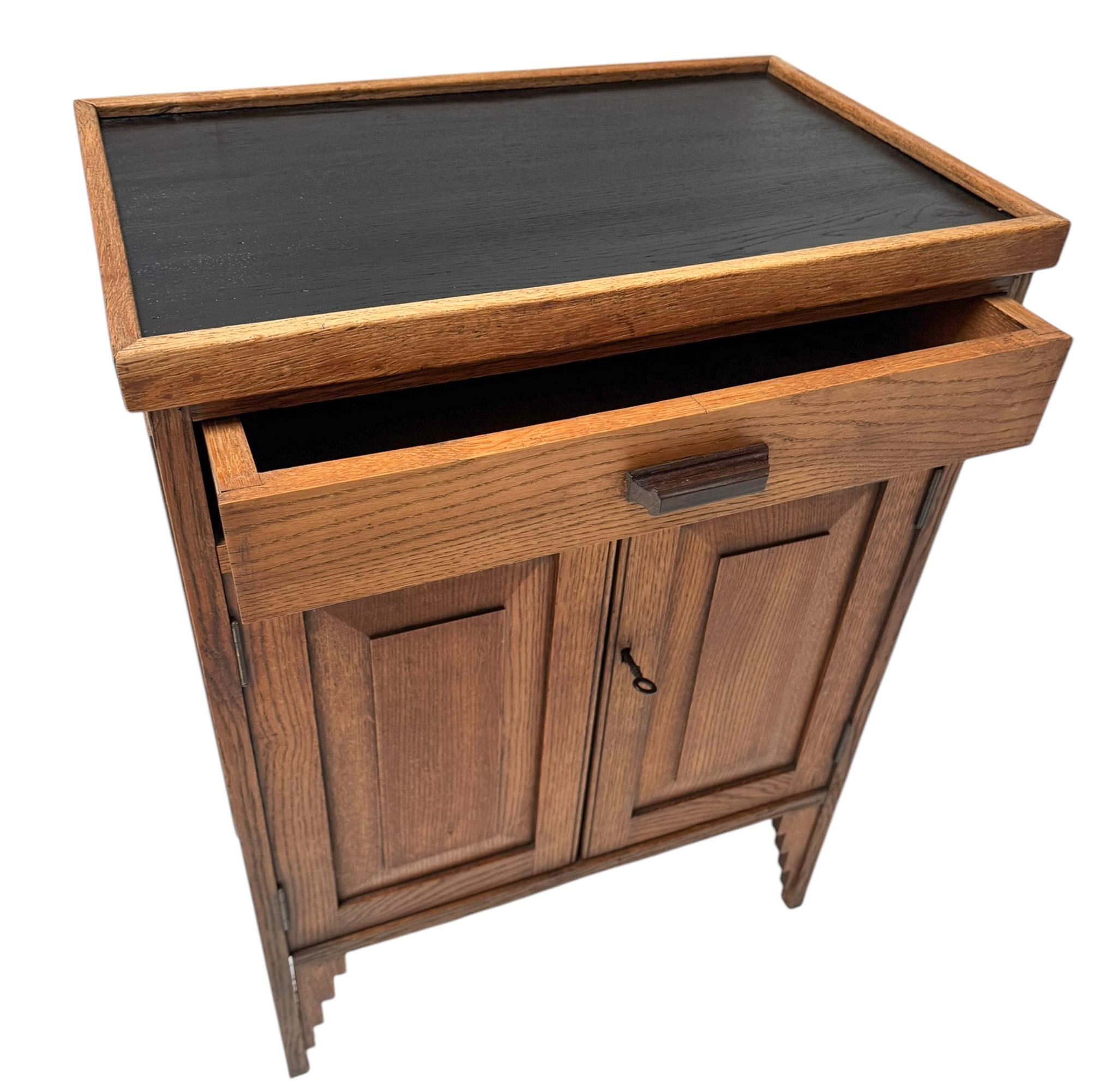 Early 20th Century Art Deco Amsterdamse School Cabinet with Black Lacquered Top, 1920s For Sale